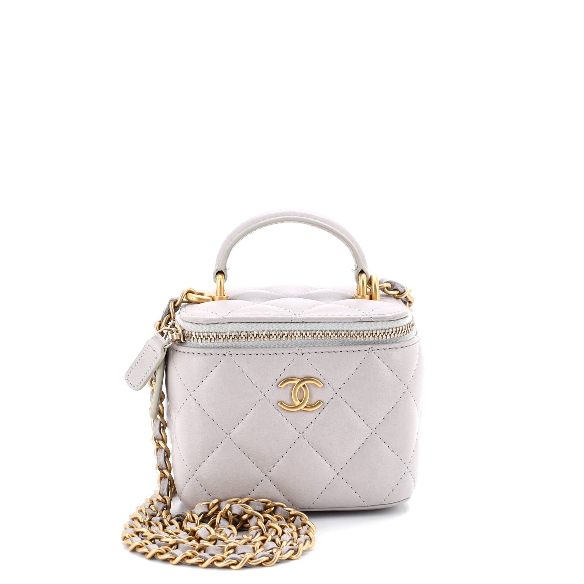 Classic Top Handle Vanity Case with Chain Quilted Lambskin Mini