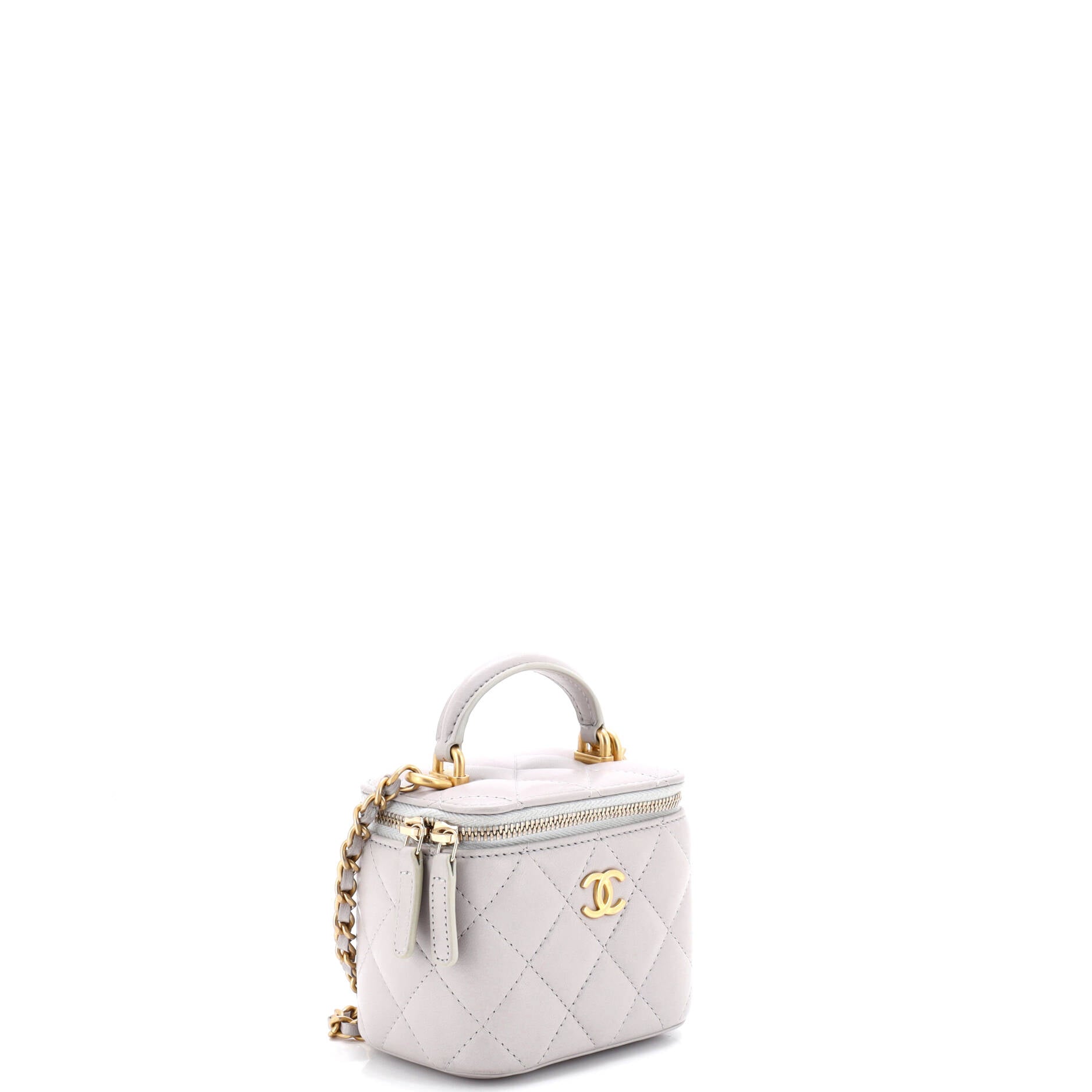 Classic Top Handle Vanity Case with Chain Quilted Lambskin Mini