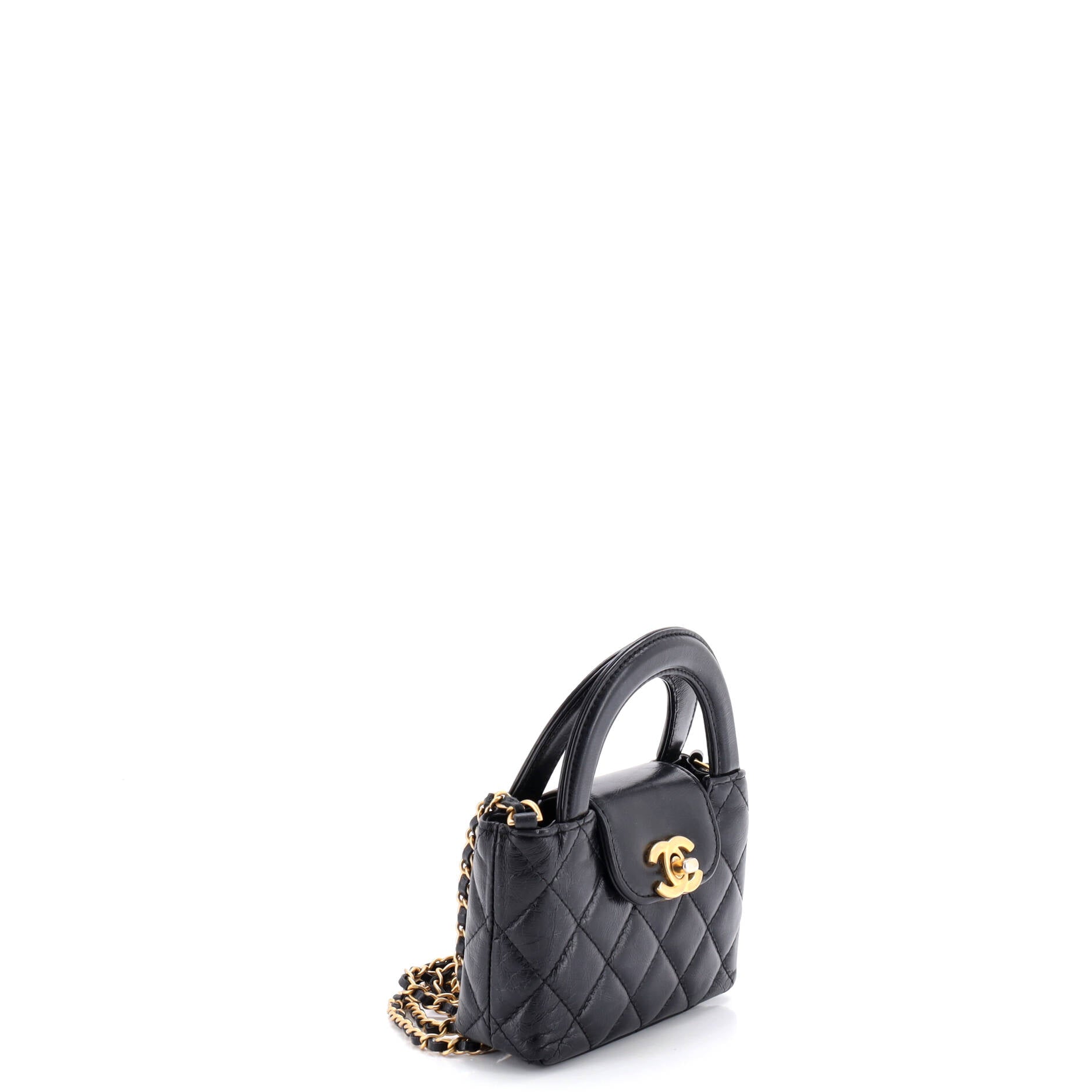 Kelly Top Handle Shopping Bag Quilted Shiny Aged Calfskin Nano