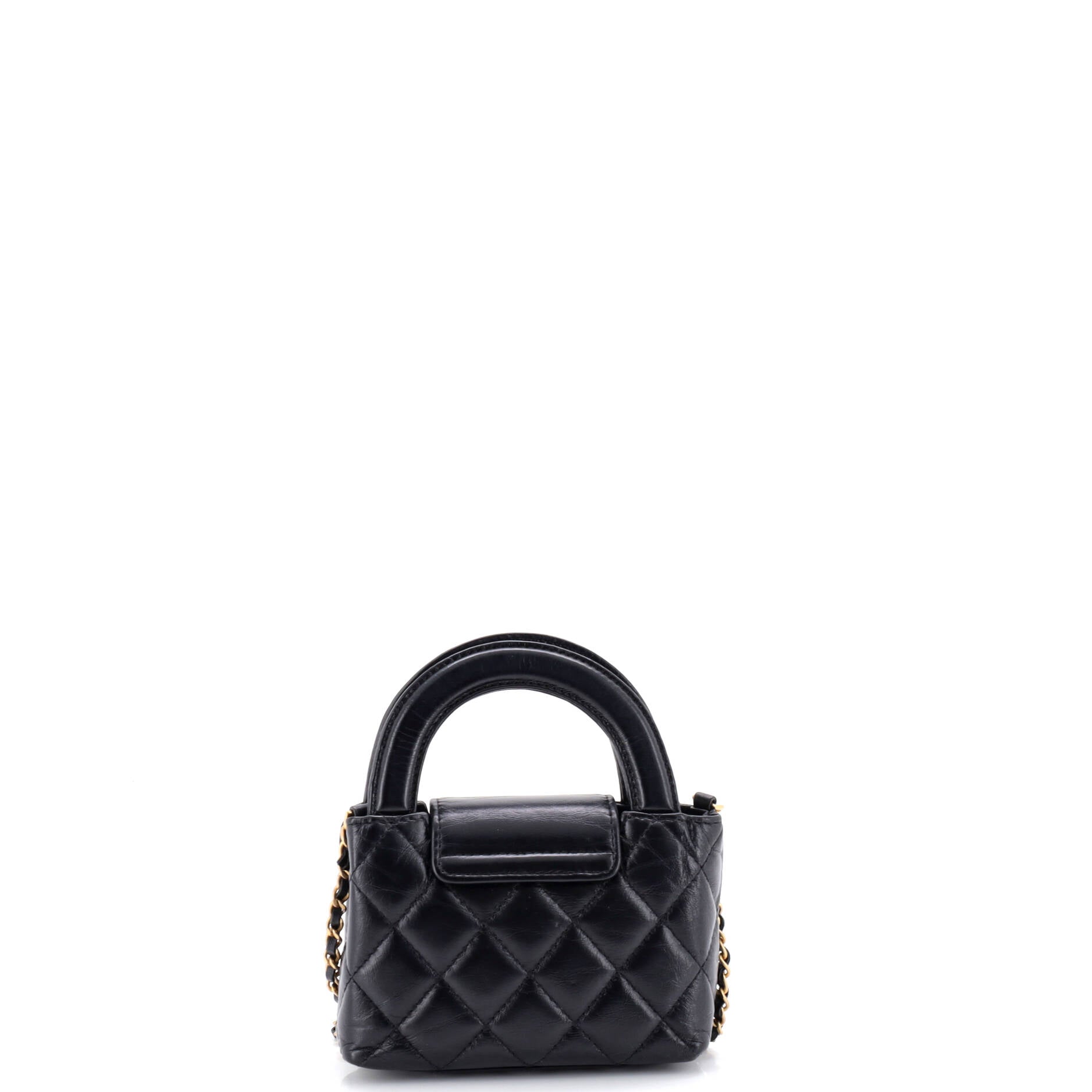 Kelly Top Handle Shopping Bag Quilted Shiny Aged Calfskin Nano