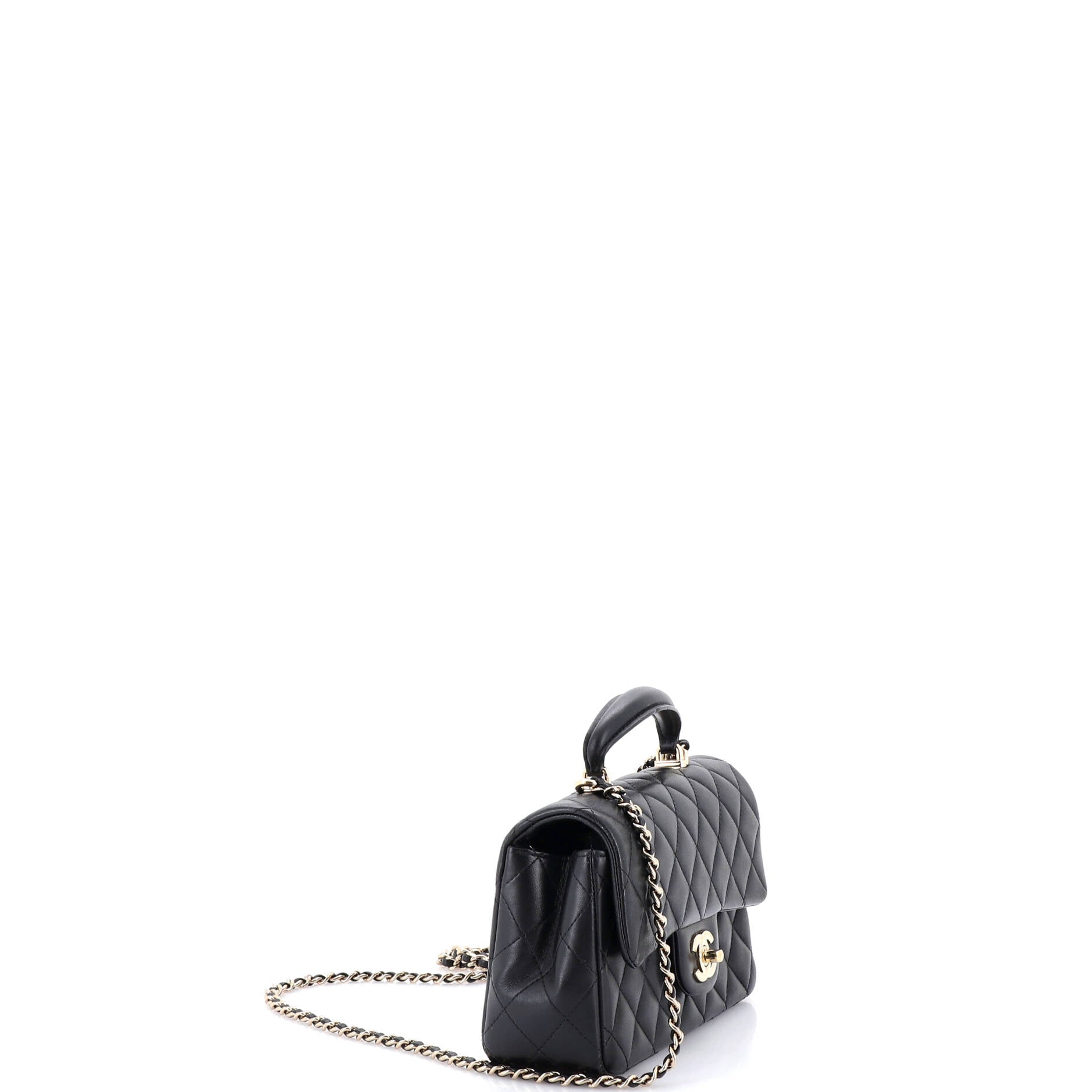 Classic Single Flap Top Handle Bag Quilted Lambskin Mini