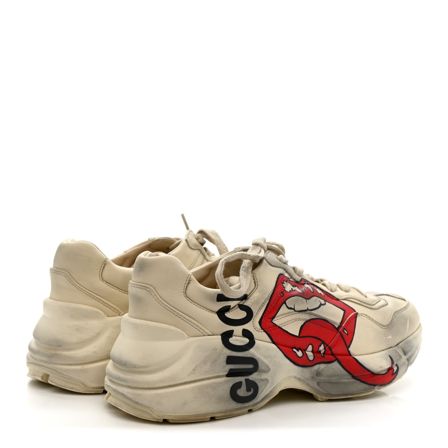 Calfskin Mouth Print Womens Rhyton Sneakers 38 Ivory