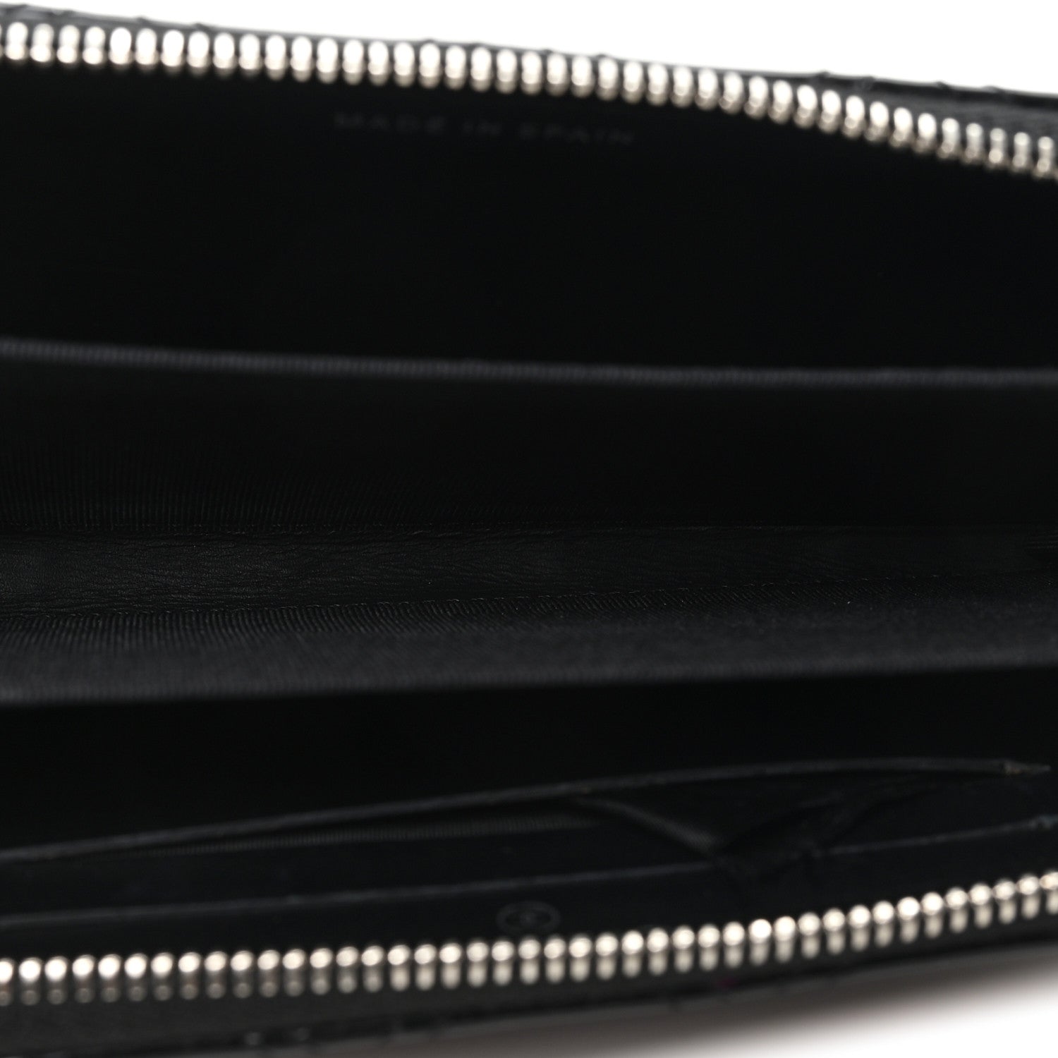 Patent Quilted Double Stitched Zip Around Wallet Black