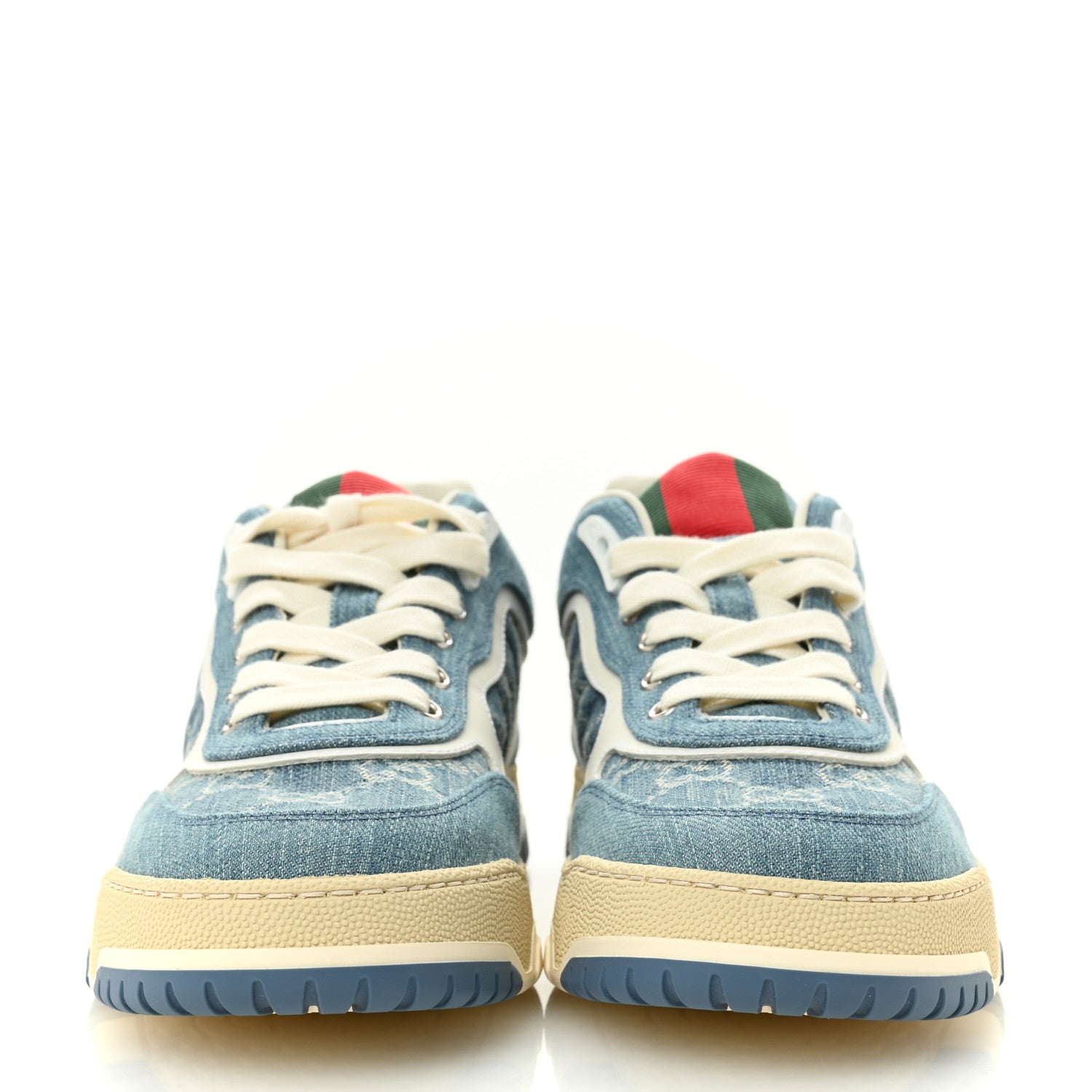 New Denim Delave GG Monogram Womens Re-Web Sneakers 40 Light Blue Royale