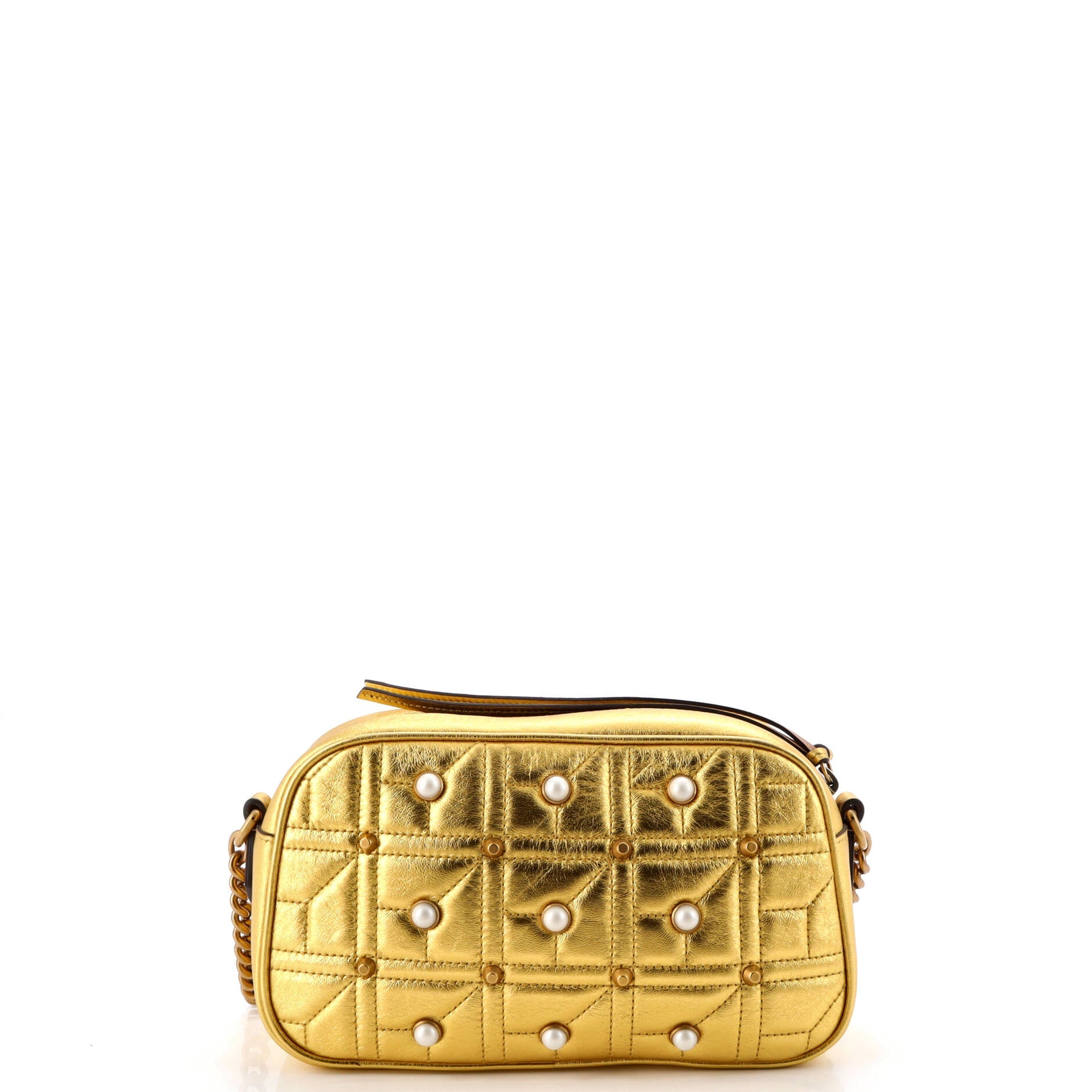 Pearly GG Marmont Shoulder Bag Embellished Matelasse Leather Small