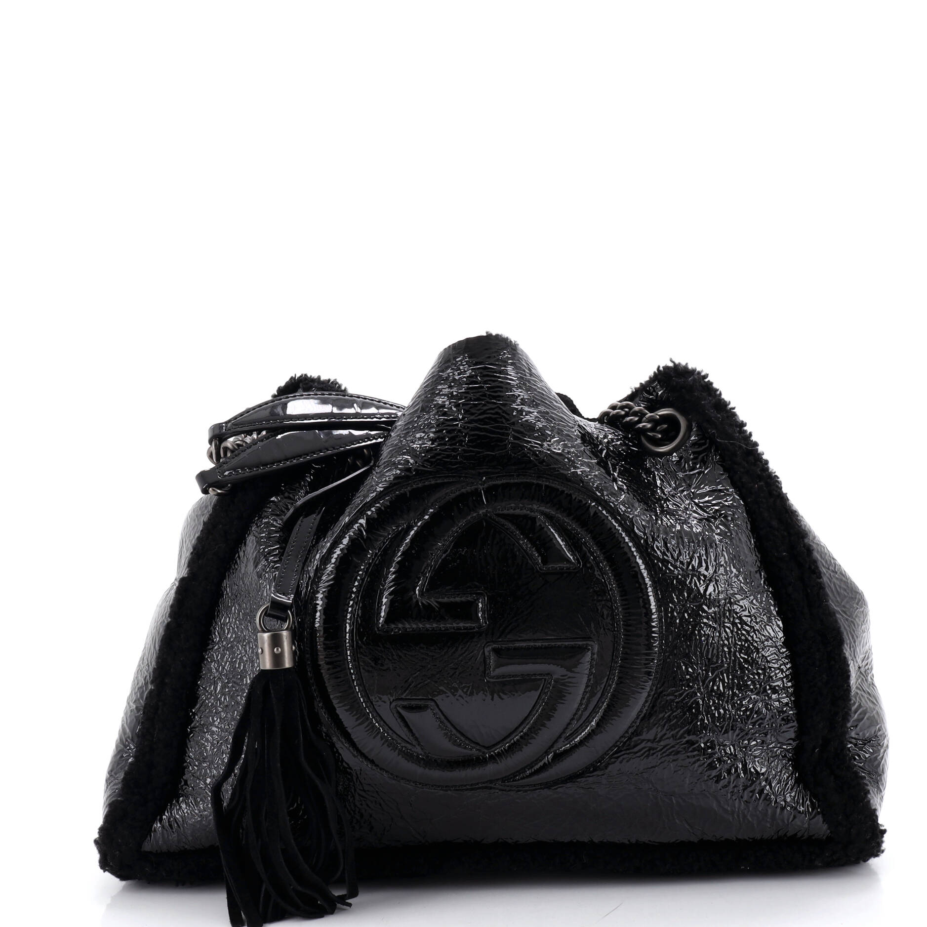 Soho Chain Strap Shoulder Bag Patent and Shearling Medium