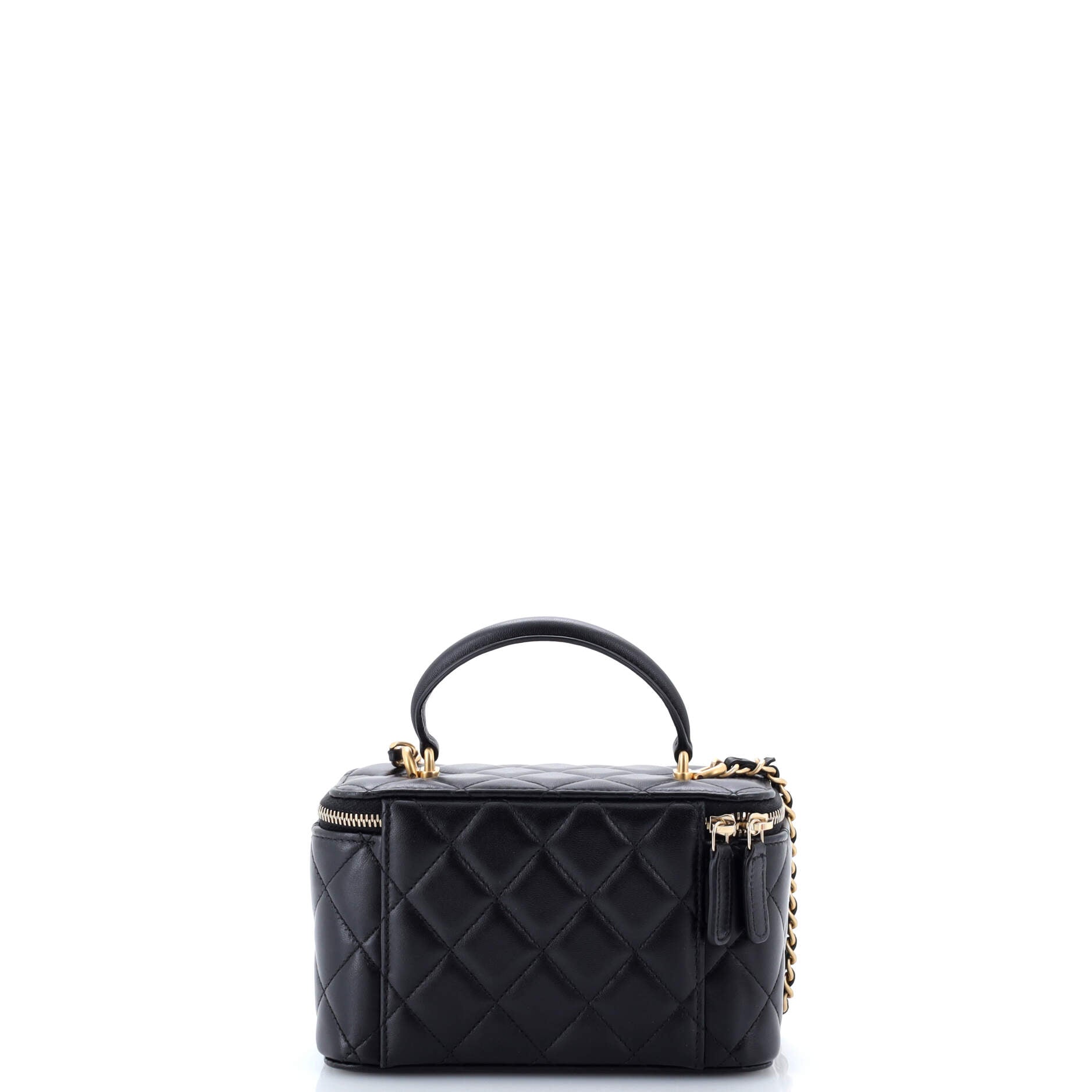 Classic Top Handle Vanity Case with Chain Quilted Lambskin Small