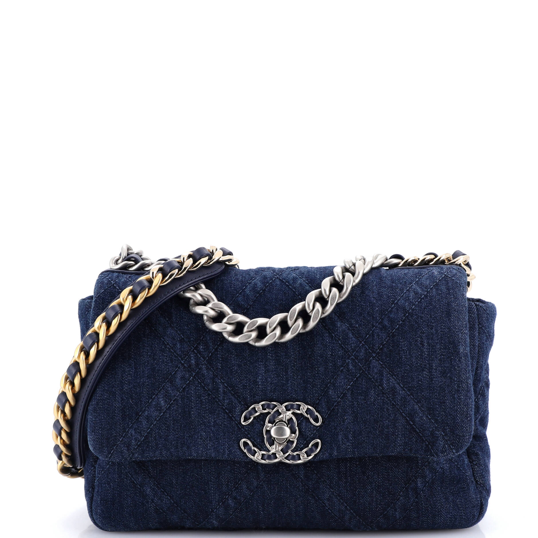 19 Flap Bag Quilted Denim Medium