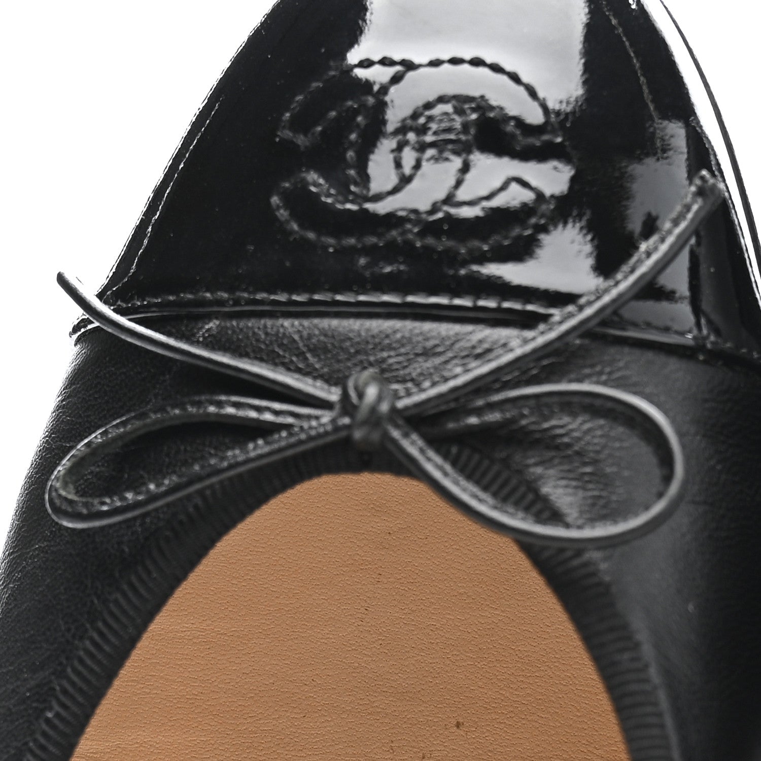 Lambskin Patent Cap Toe Ballerina Flats 39.5 Black