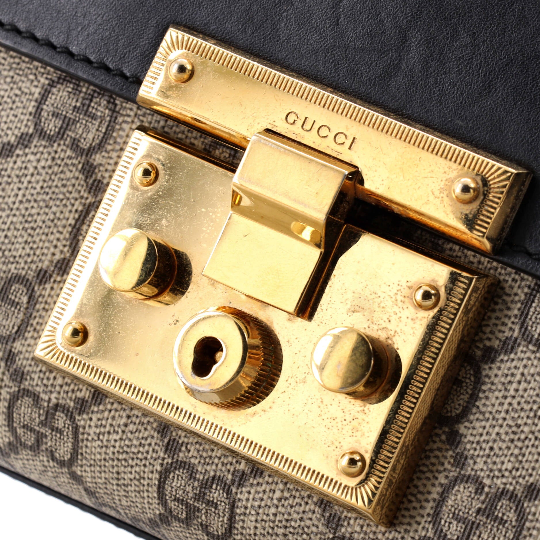 Padlock Shoulder Bag GG Coated Canvas and Leather Small
