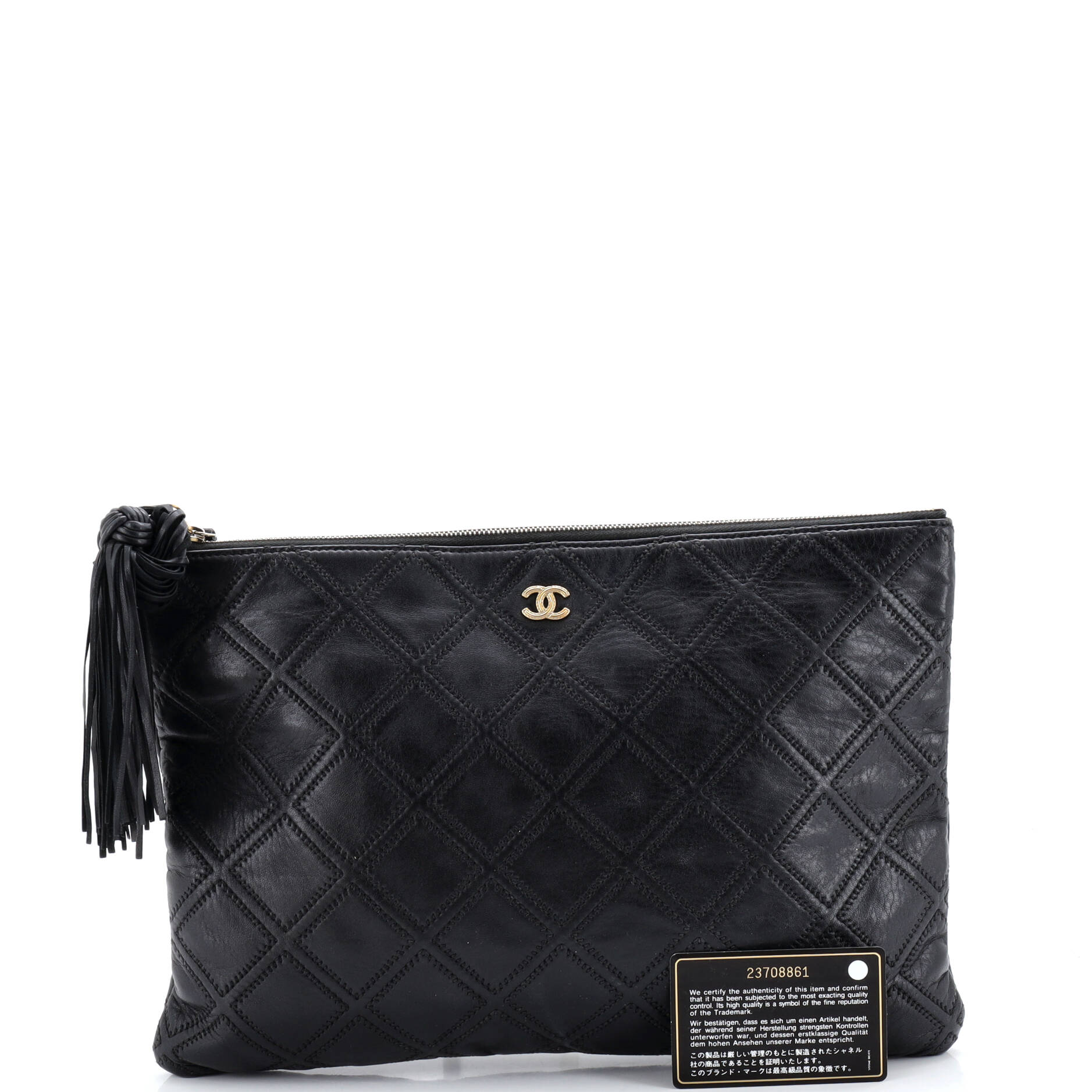 Diamond Double Stitch O Case Clutch Quilted Calfskin Large