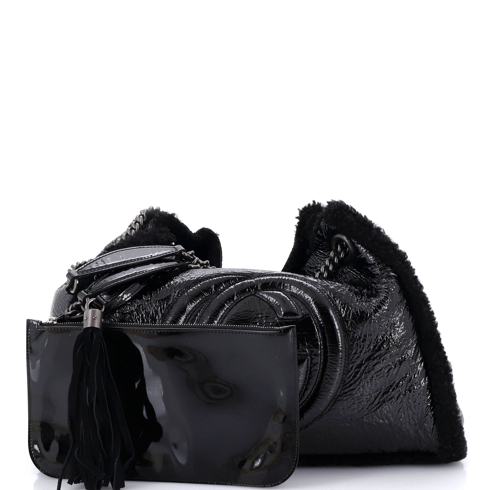 Soho Chain Strap Shoulder Bag Patent and Shearling Medium