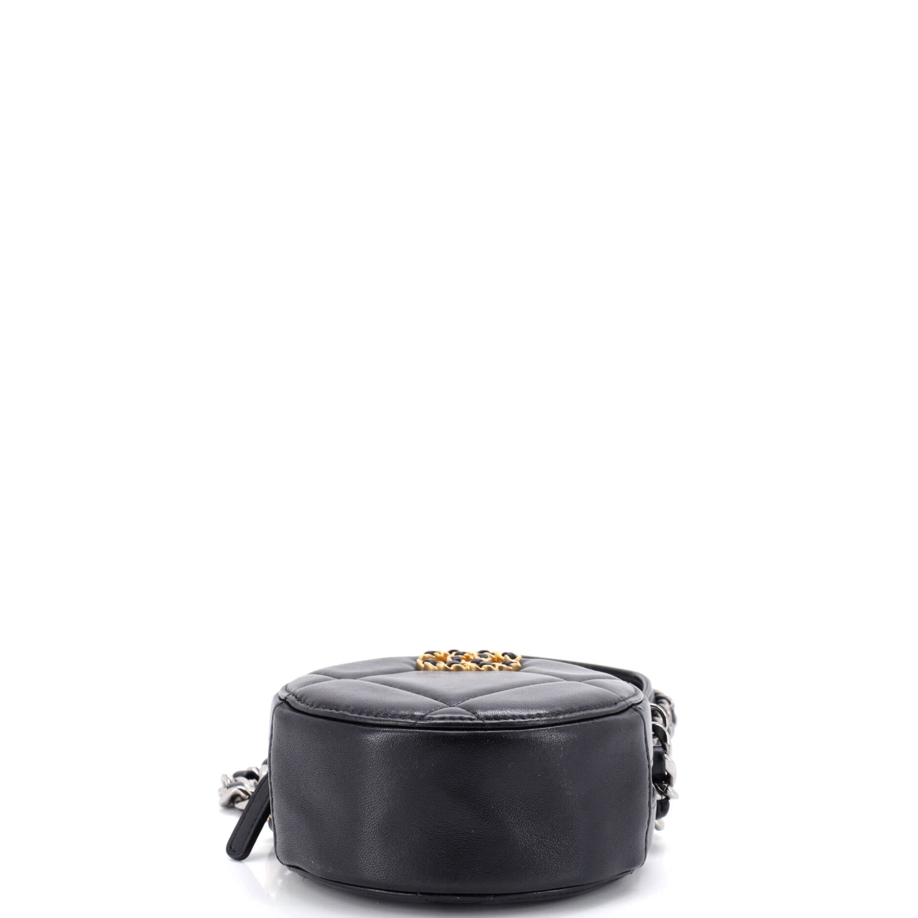 19 Round Clutch with Chain Quilted Leather