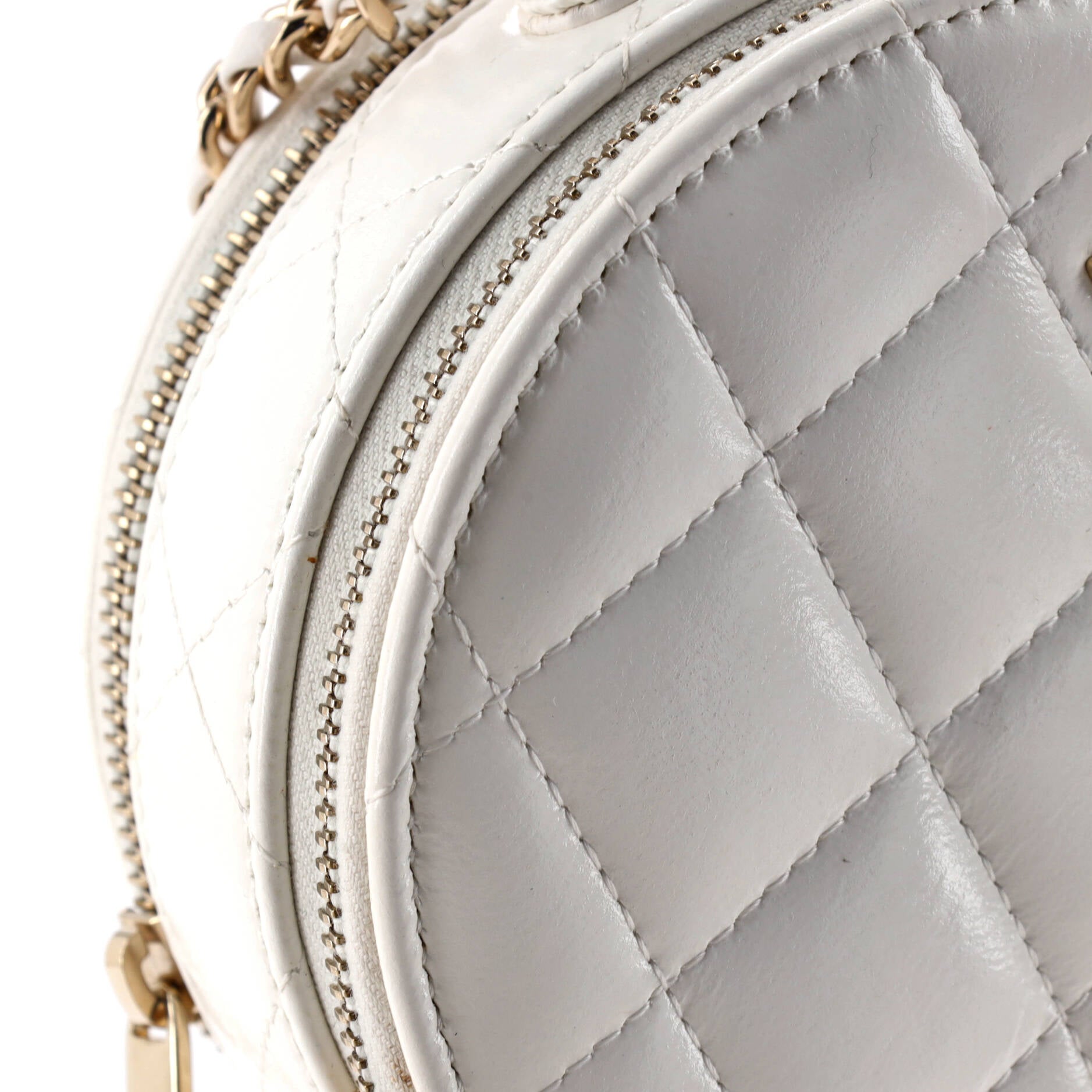 Handle with Care Round Vanity Case with Chain Quilted Lambskin Small