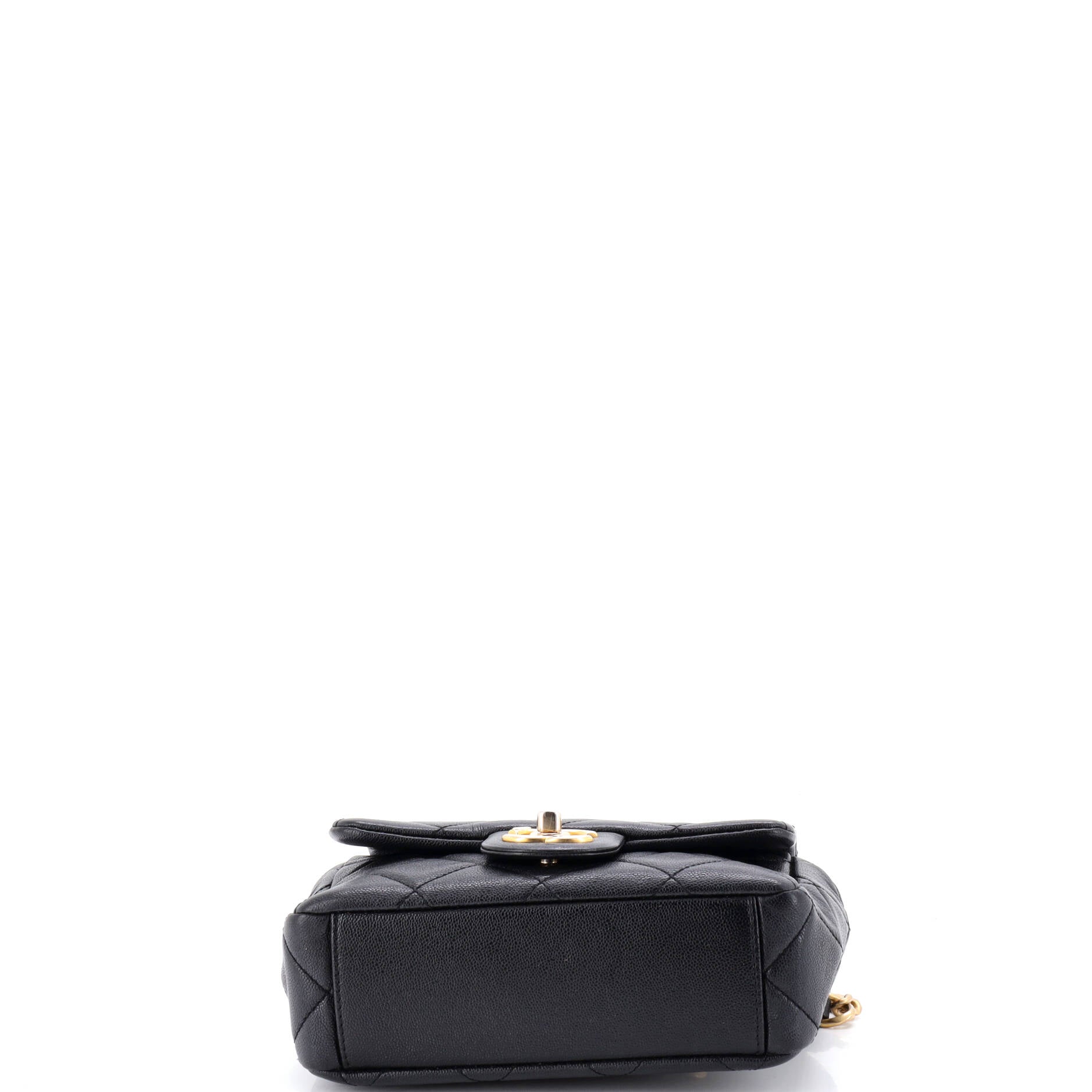 Square Top Handle Flap Bag Quilted Shiny Caviar Mini