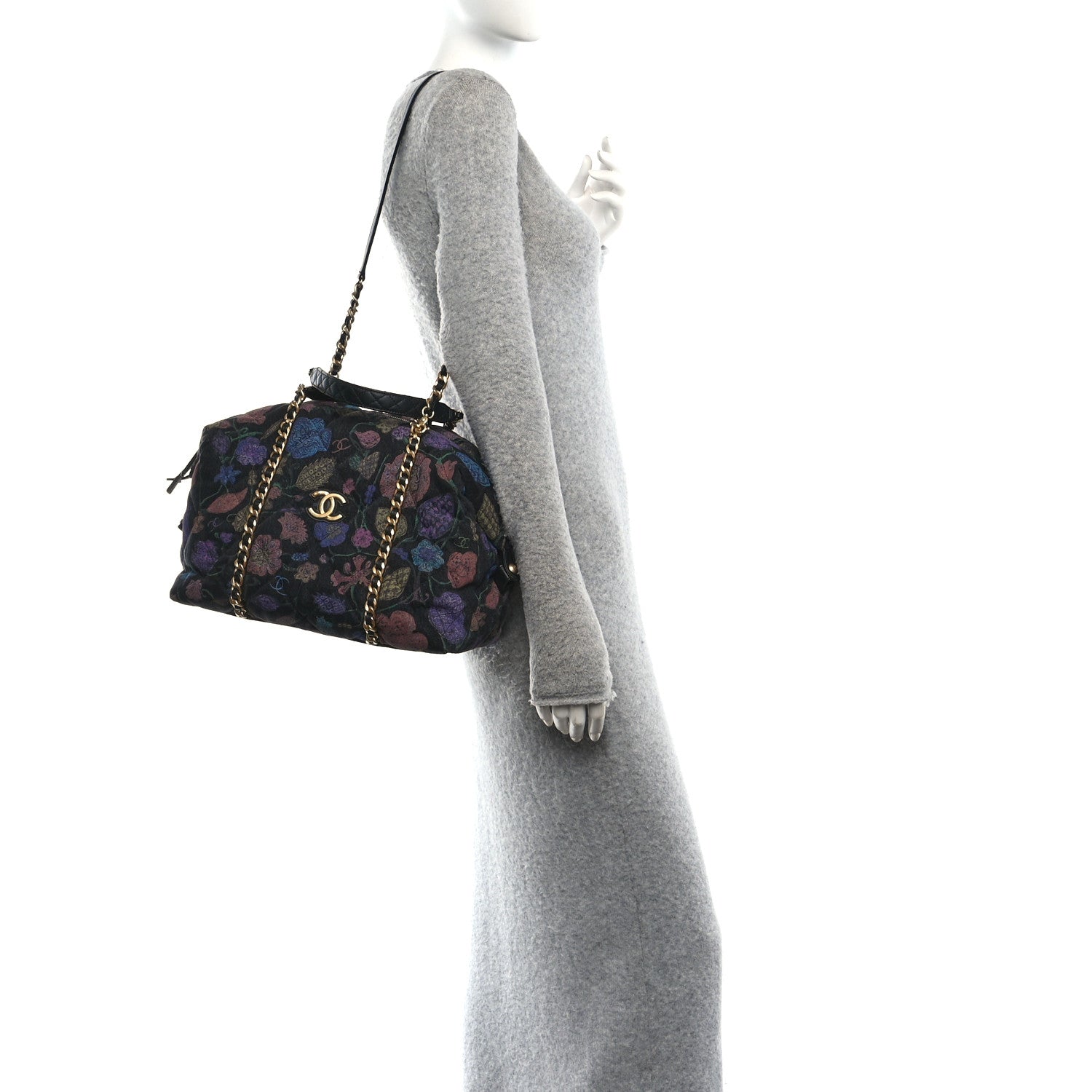 Denim Printed Destination Chenonceau Shoulder Bag Charcoal Multicolor