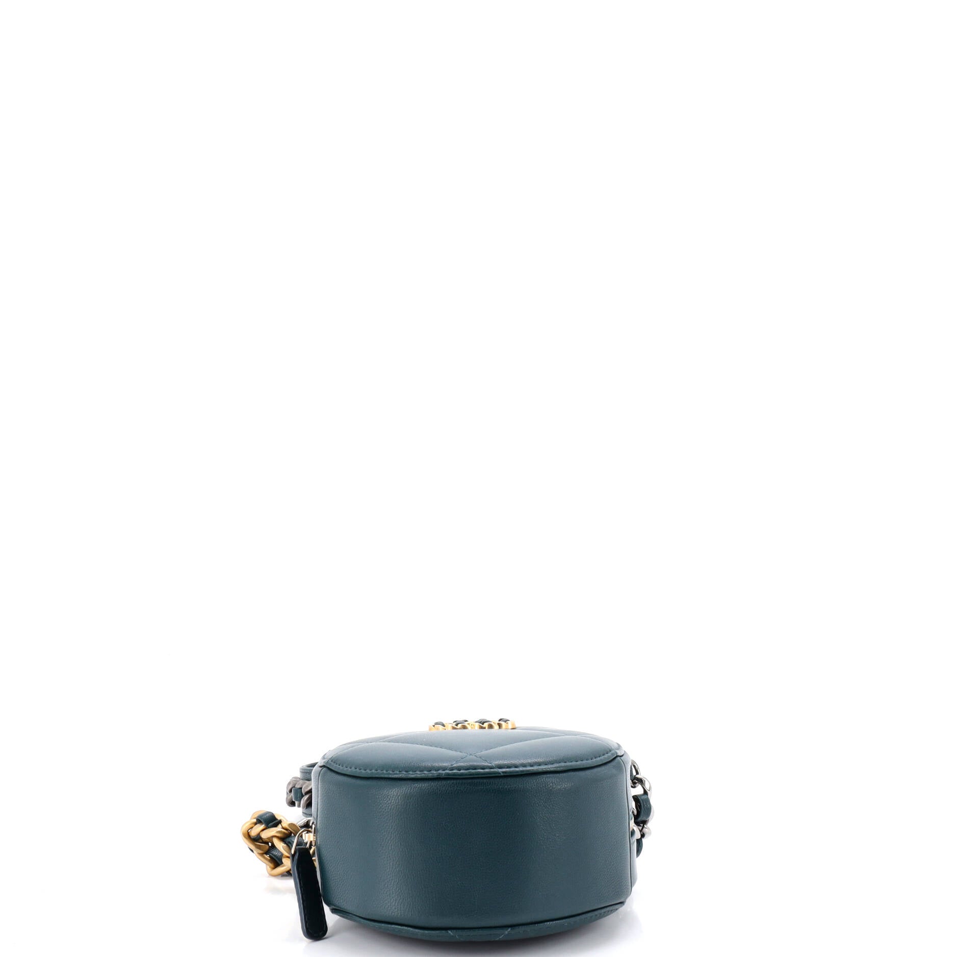 19 Round Clutch with Chain Quilted Leather