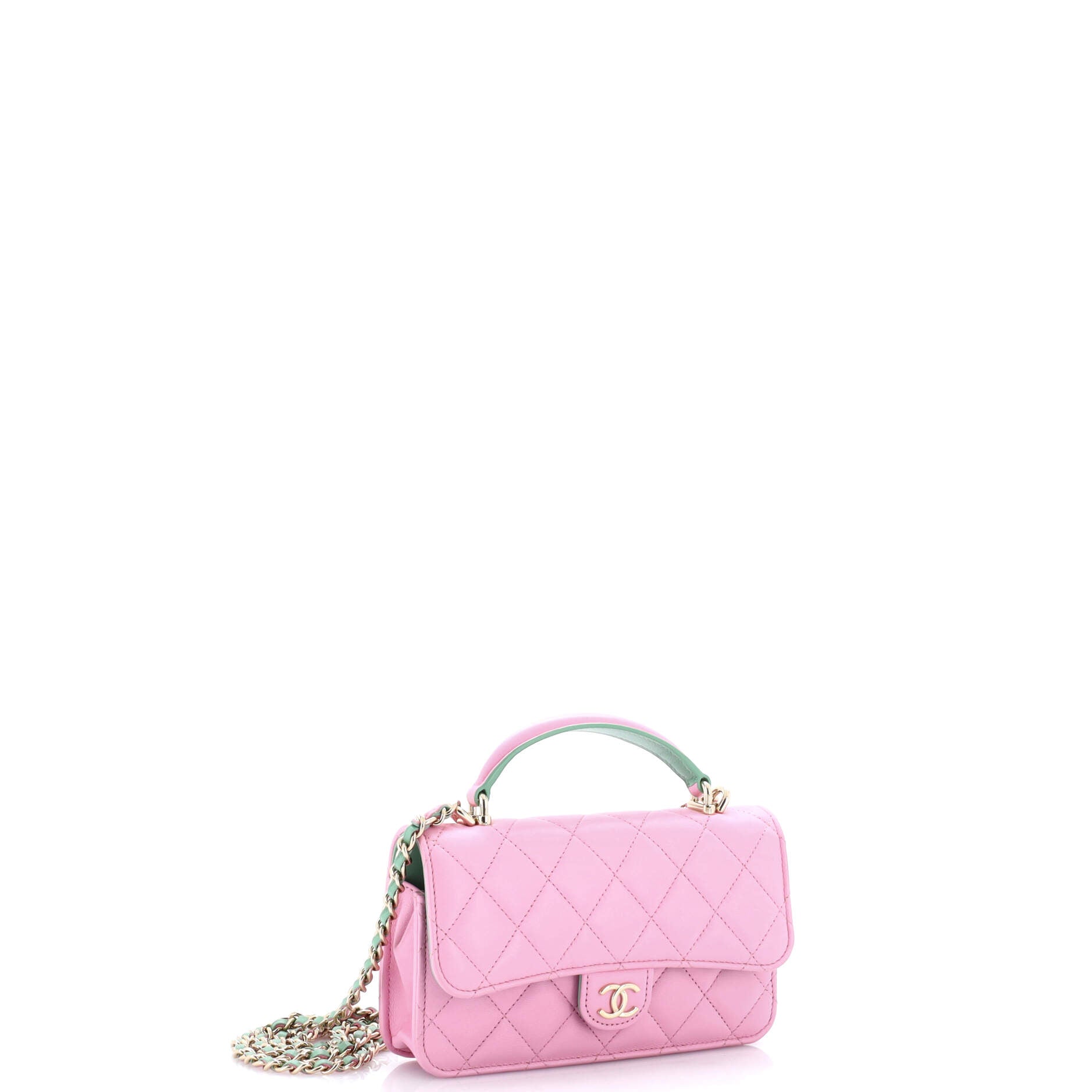 Classic Top Handle Flap Phone Holder with Chain Quilted Lambskin