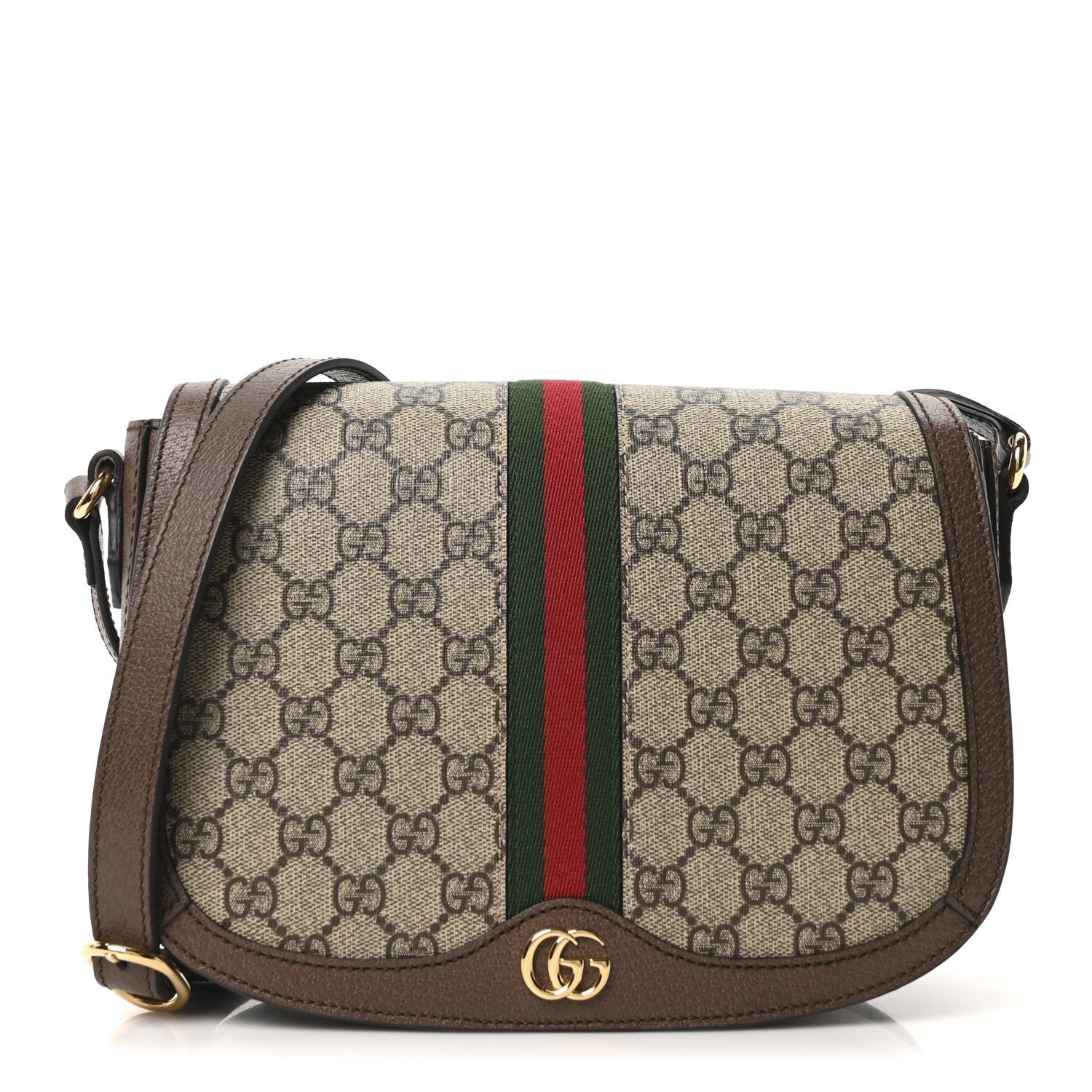 GG Supreme Monogram Web Small Ophidia Flap Messenger Bag Brown