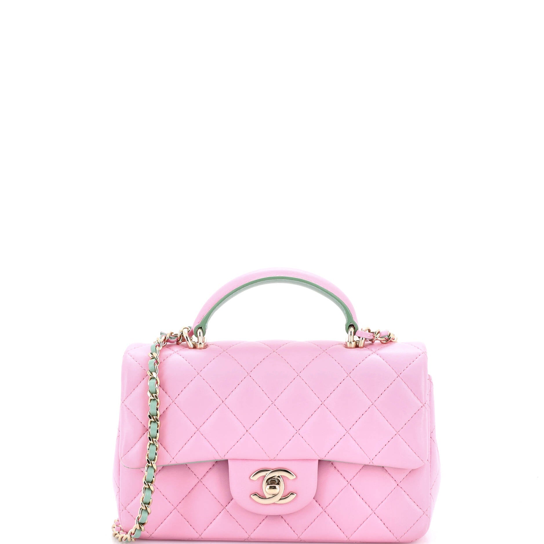 Classic Single Flap Top Handle Bag Quilted Lambskin Mini