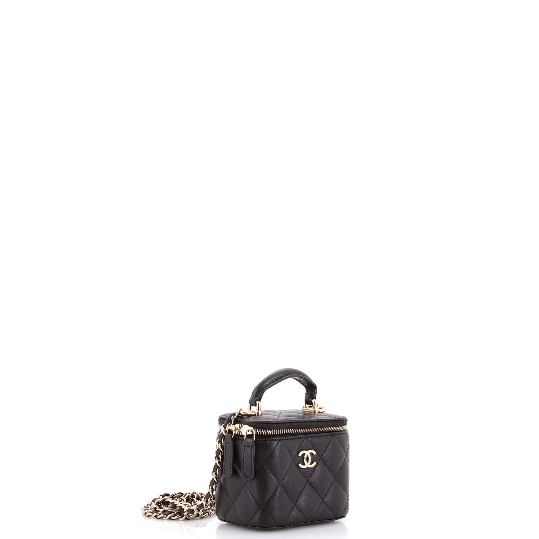 Classic Top Handle Vanity Case with Chain Quilted Lambskin Mini