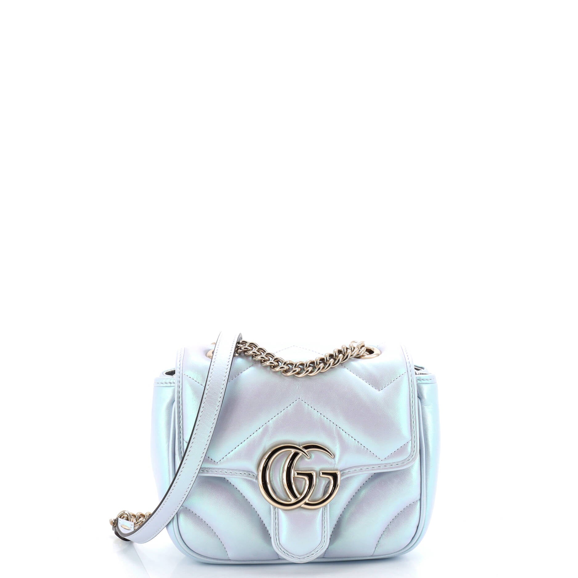 GG Marmont Square Flap Bag Chevron Iridescent Leather Mini