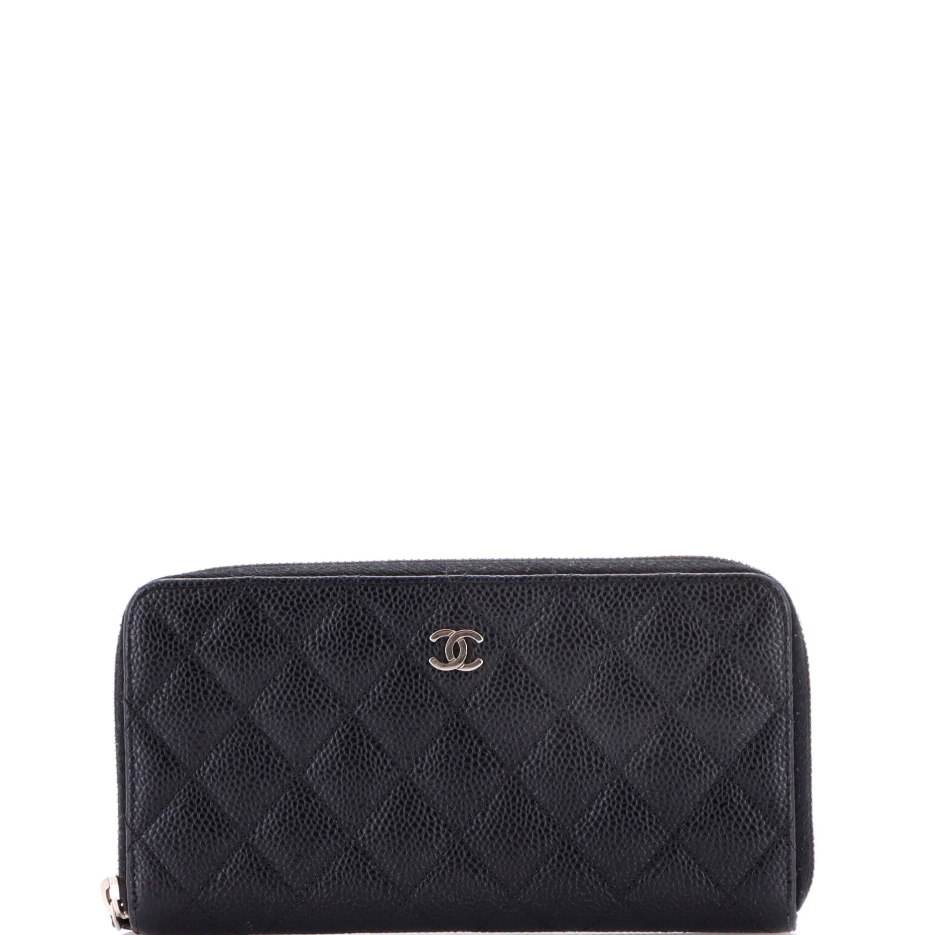 Zip Around Wallet Quilted Caviar Long