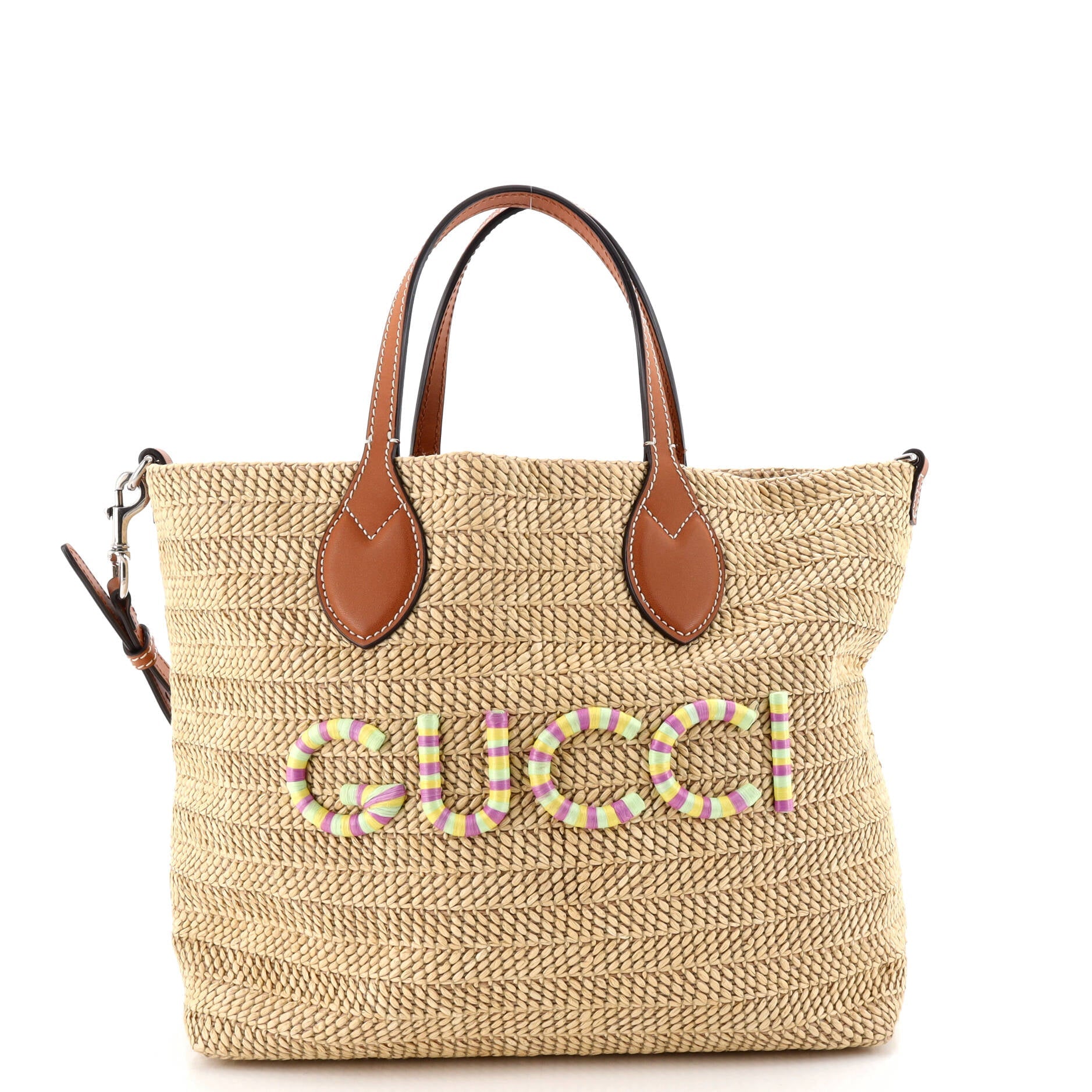 Logo Plaque Convertible Tote Raffia Small