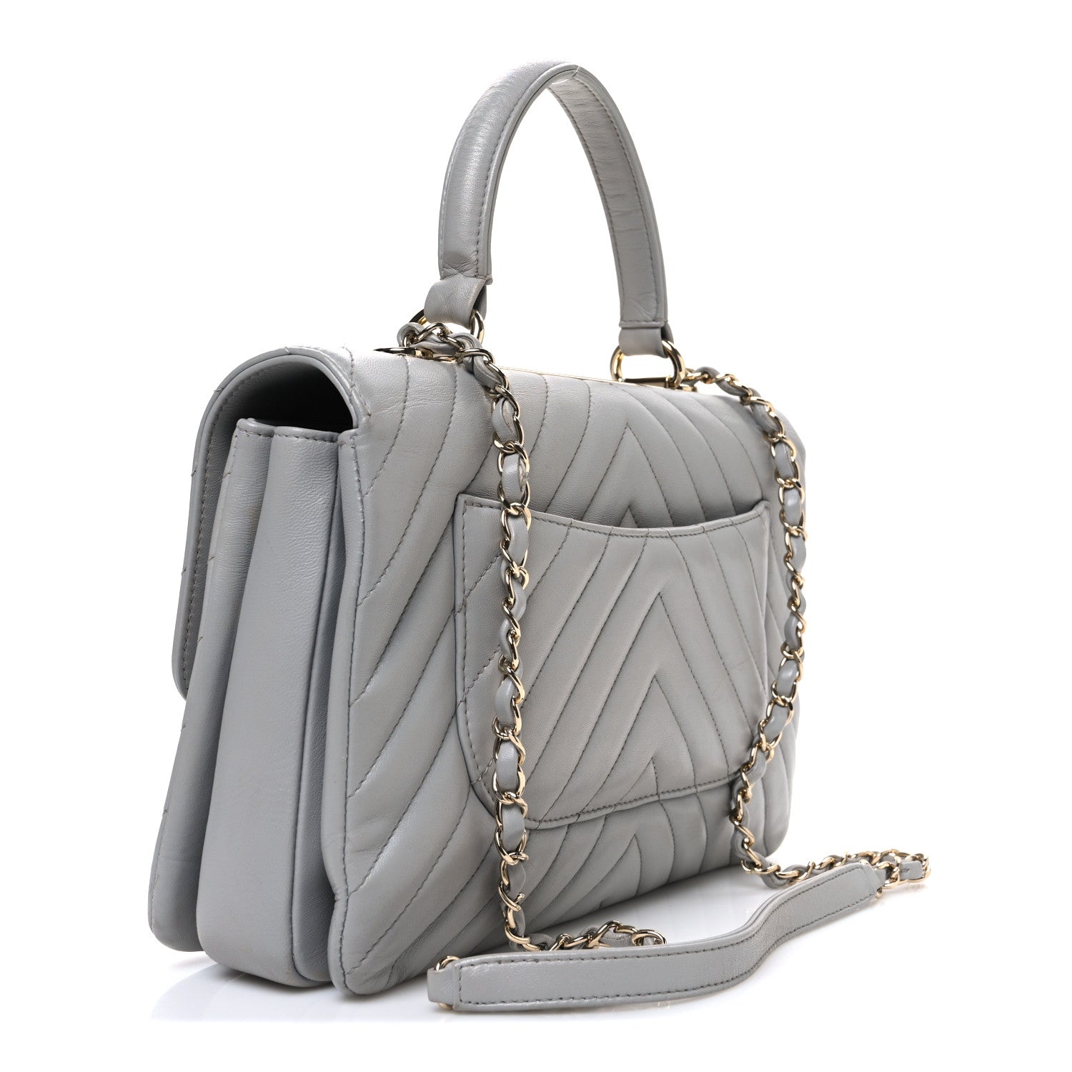 Lambskin Chevron Quilted Medium Trendy CC Dual Handle Flap Bag Grey