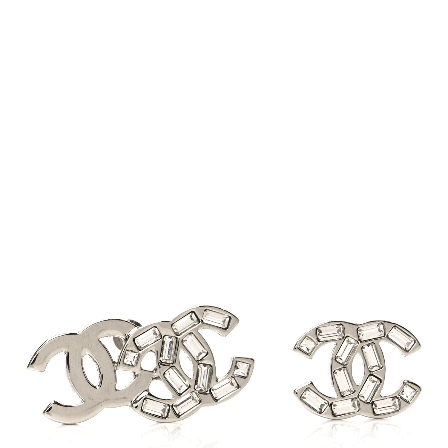 Baguette Crystal Double CC Earrings Silver