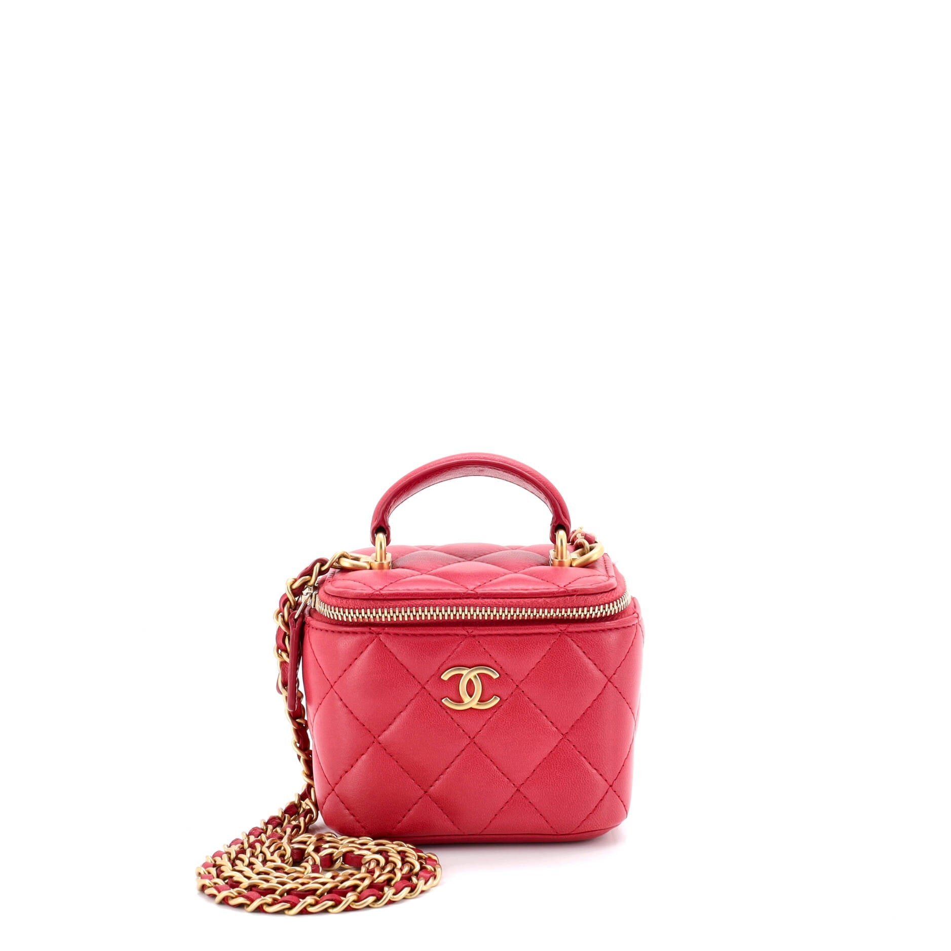 Classic Top Handle Vanity Case with Chain Quilted Lambskin Mini