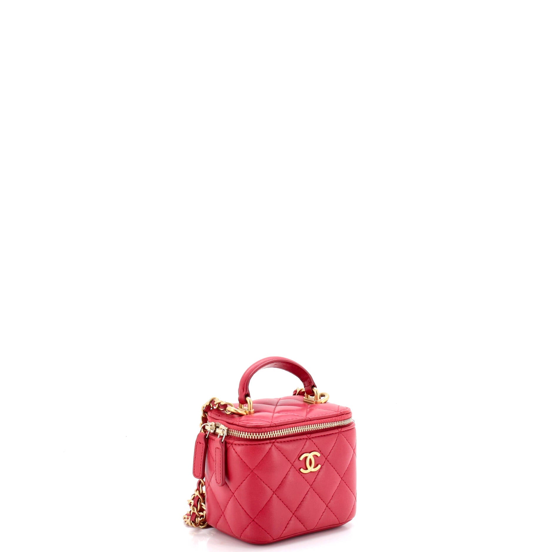 Classic Top Handle Vanity Case with Chain Quilted Lambskin Mini