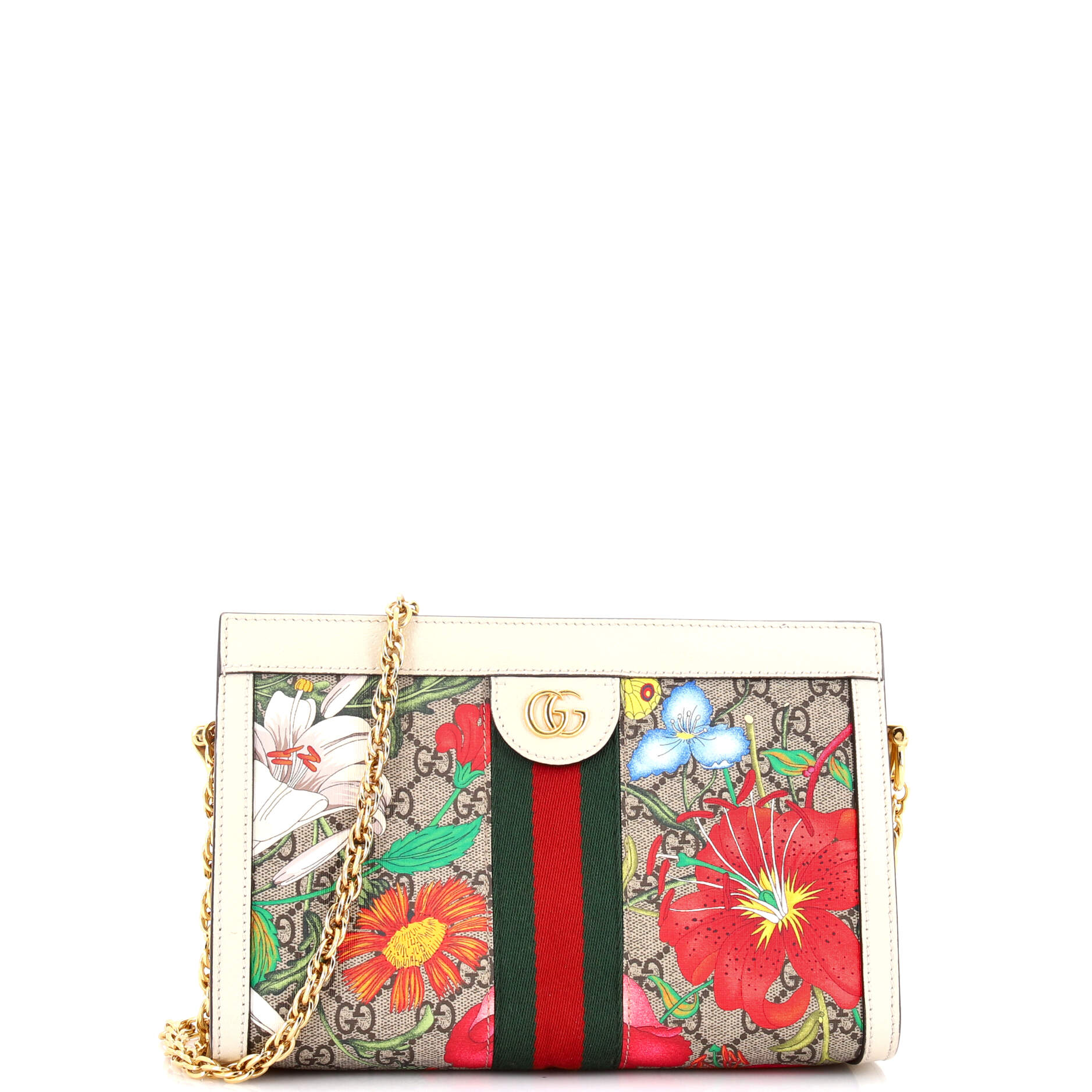 Ophidia Chain Shoulder Bag Flora GG Coated Canvas Small