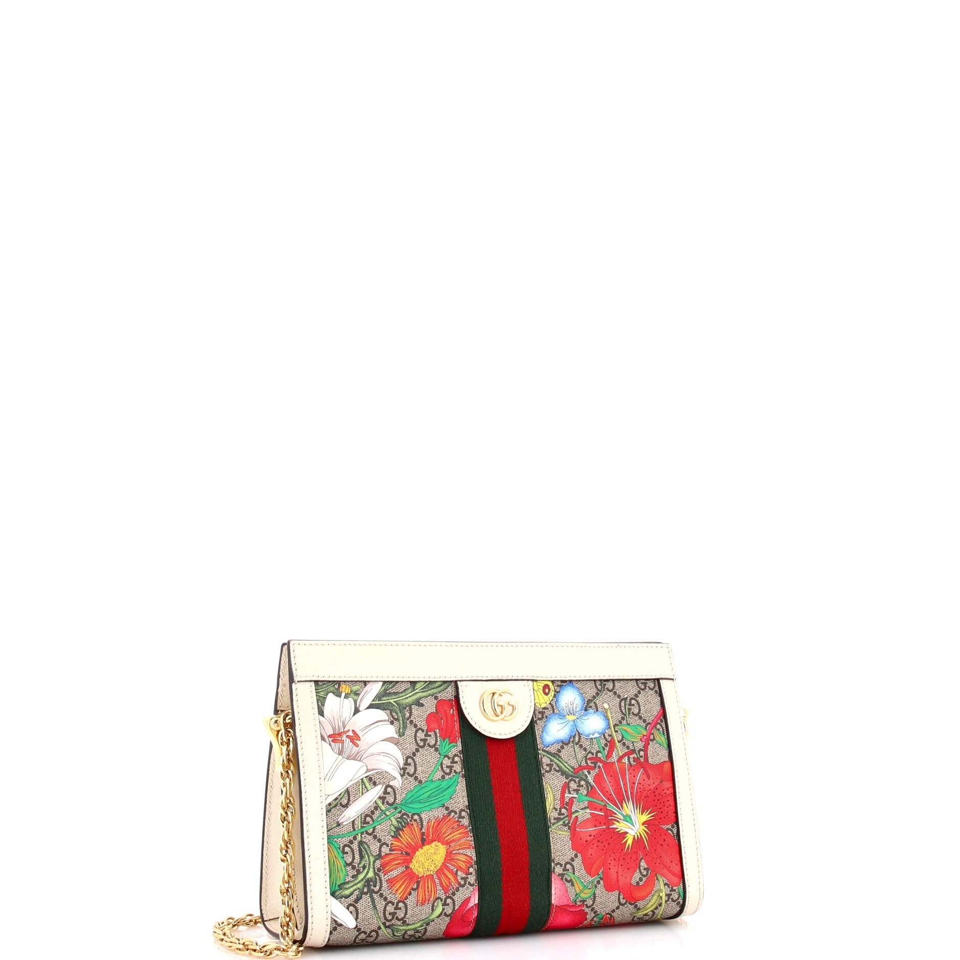 Ophidia Chain Shoulder Bag Flora GG Coated Canvas Small