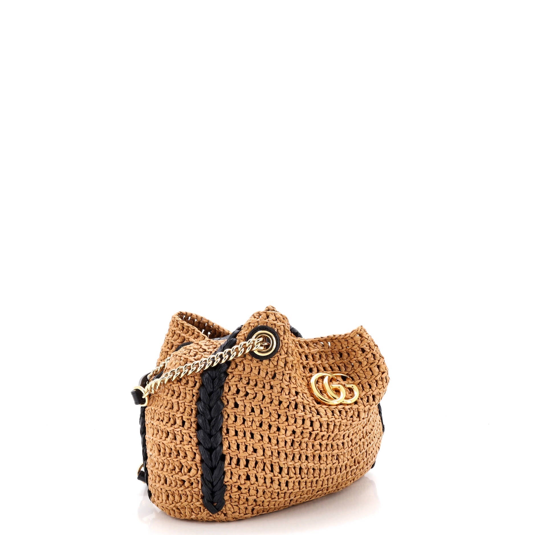 GG Marmont Chain Tote Raffia Small