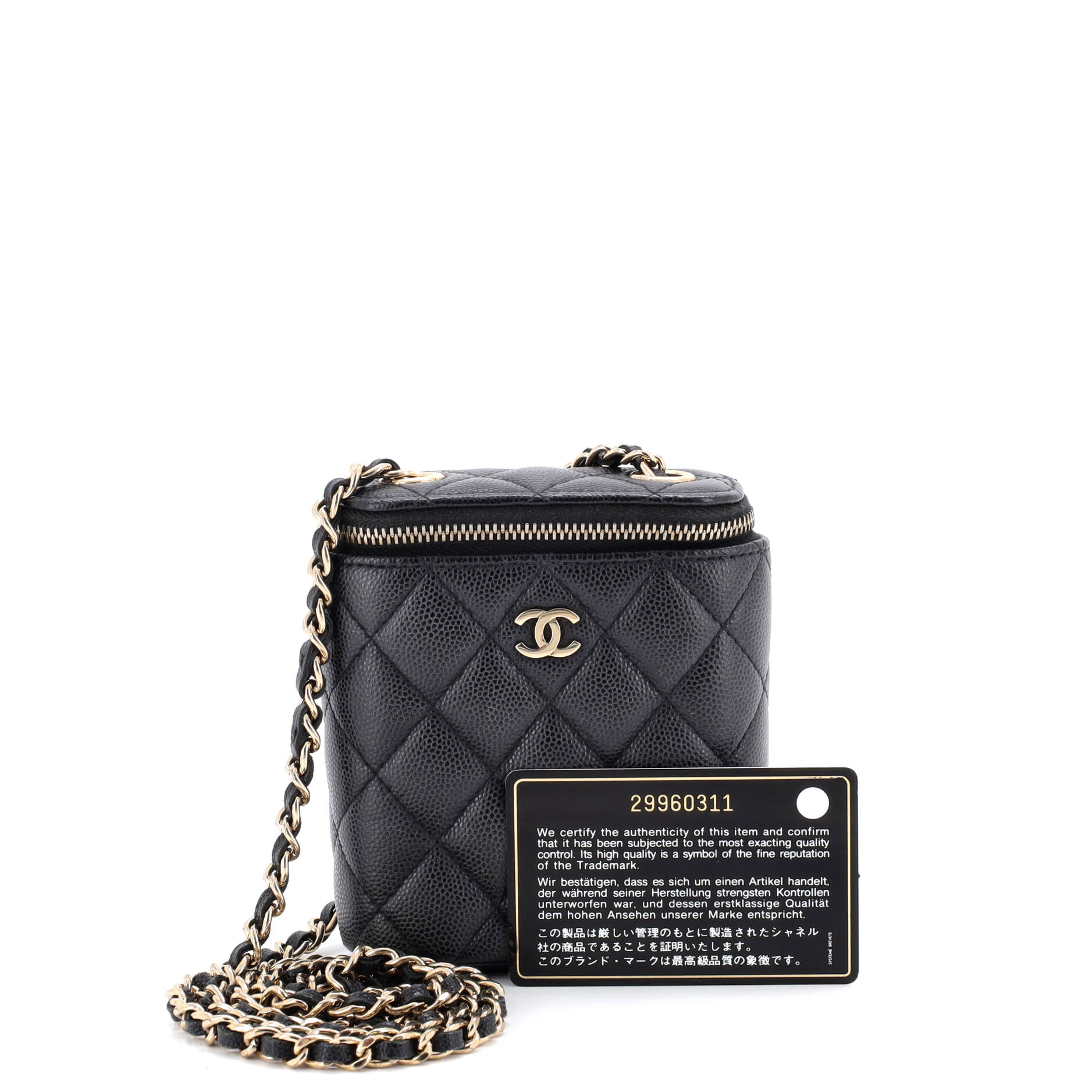 Vertical Classic Vanity Case with Chain Quilted Caviar Mini