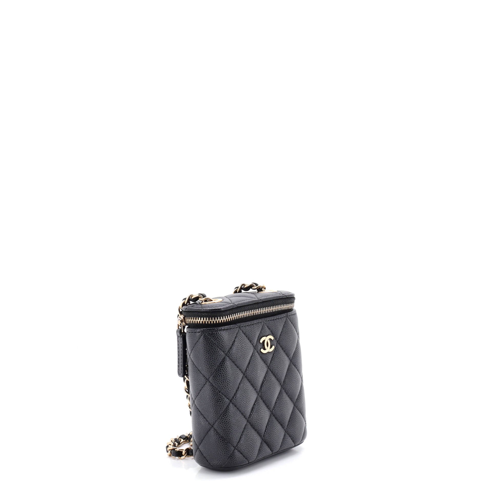 Vertical Classic Vanity Case with Chain Quilted Caviar Mini