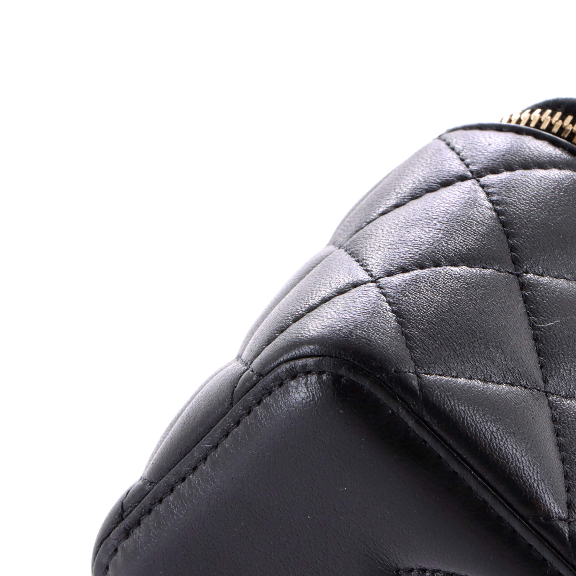 Charming Handle Vanity Case with Chain Quilted Lambskin Small