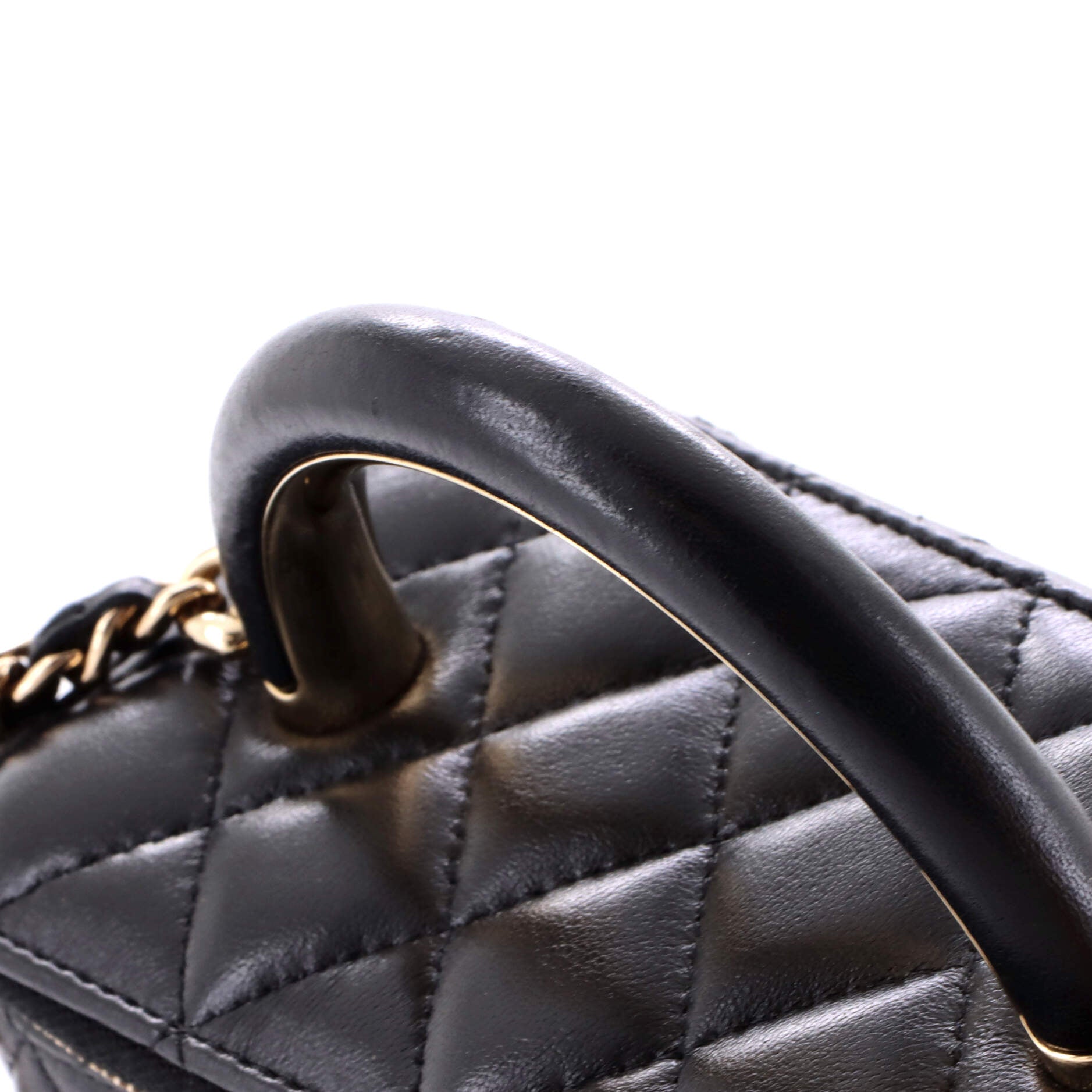 Charming Handle Vanity Case with Chain Quilted Lambskin Small