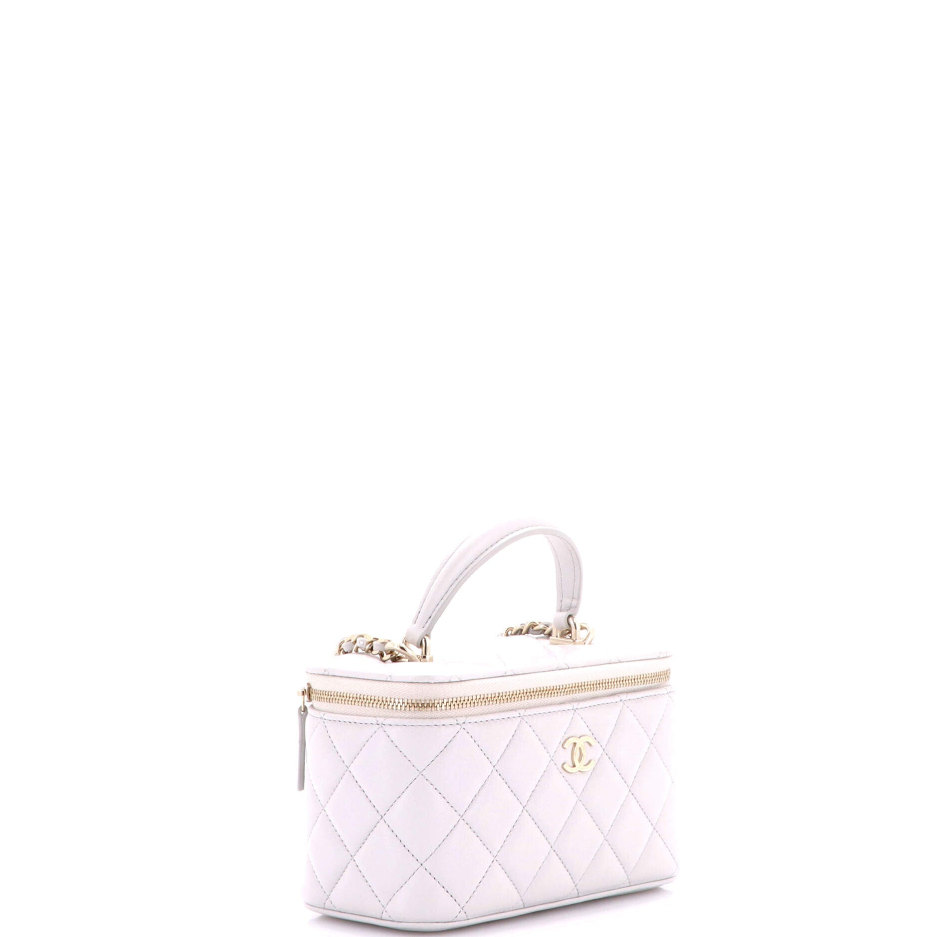 Classic Top Handle Vanity Case with Chain Quilted Lambskin Small