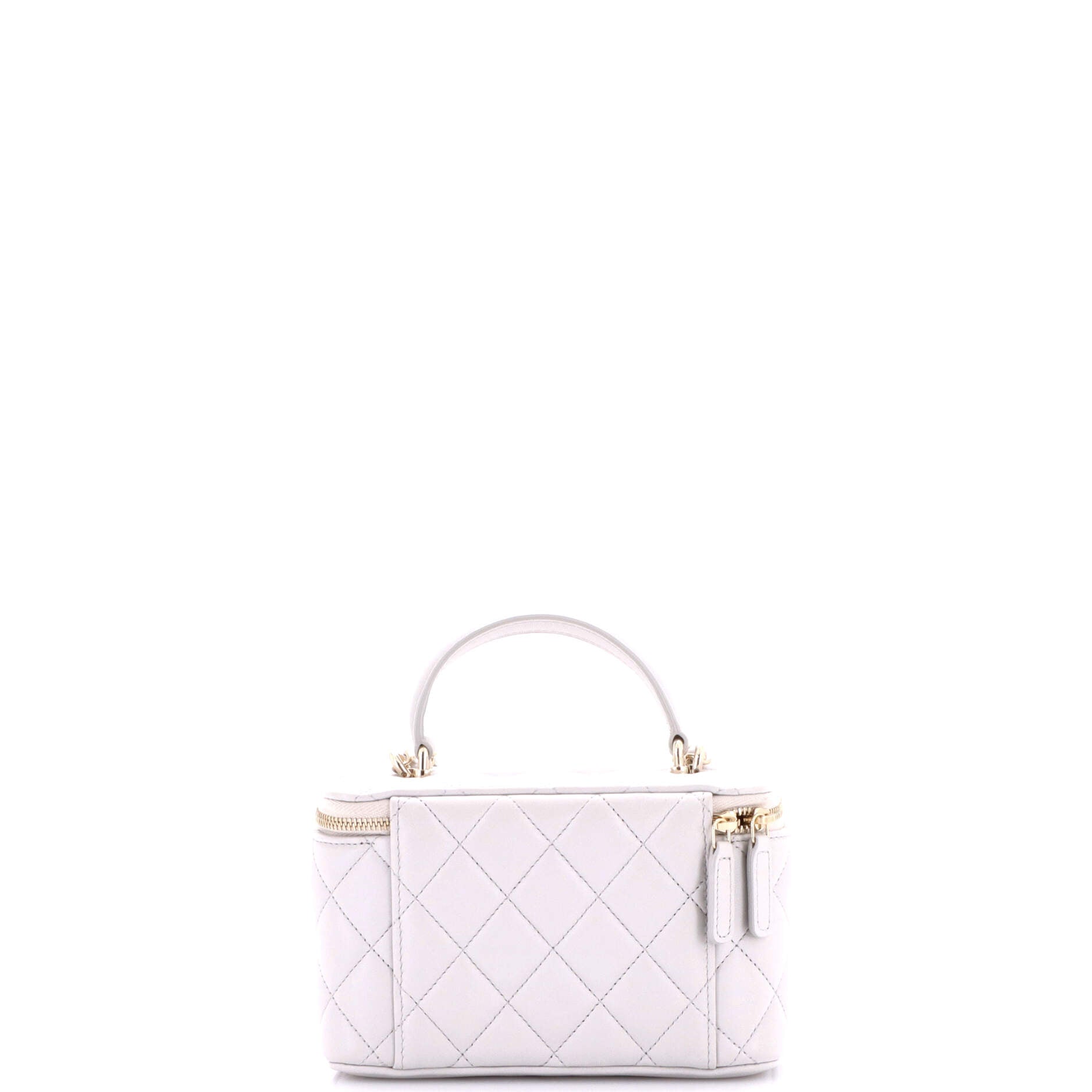 Classic Top Handle Vanity Case with Chain Quilted Lambskin Small