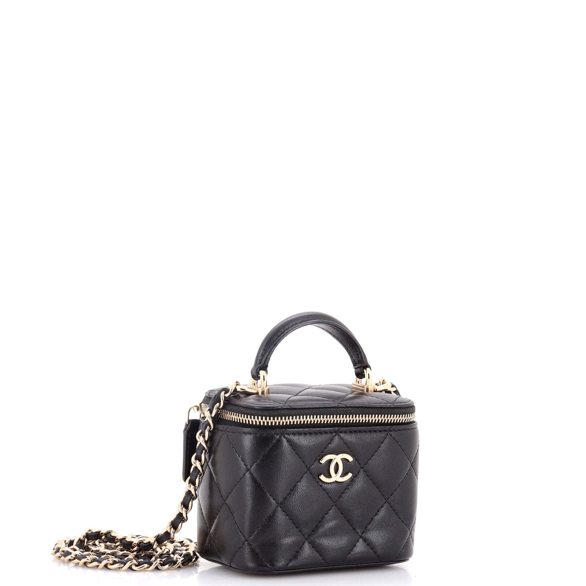 Classic Top Handle Vanity Case with Chain Quilted Lambskin Mini