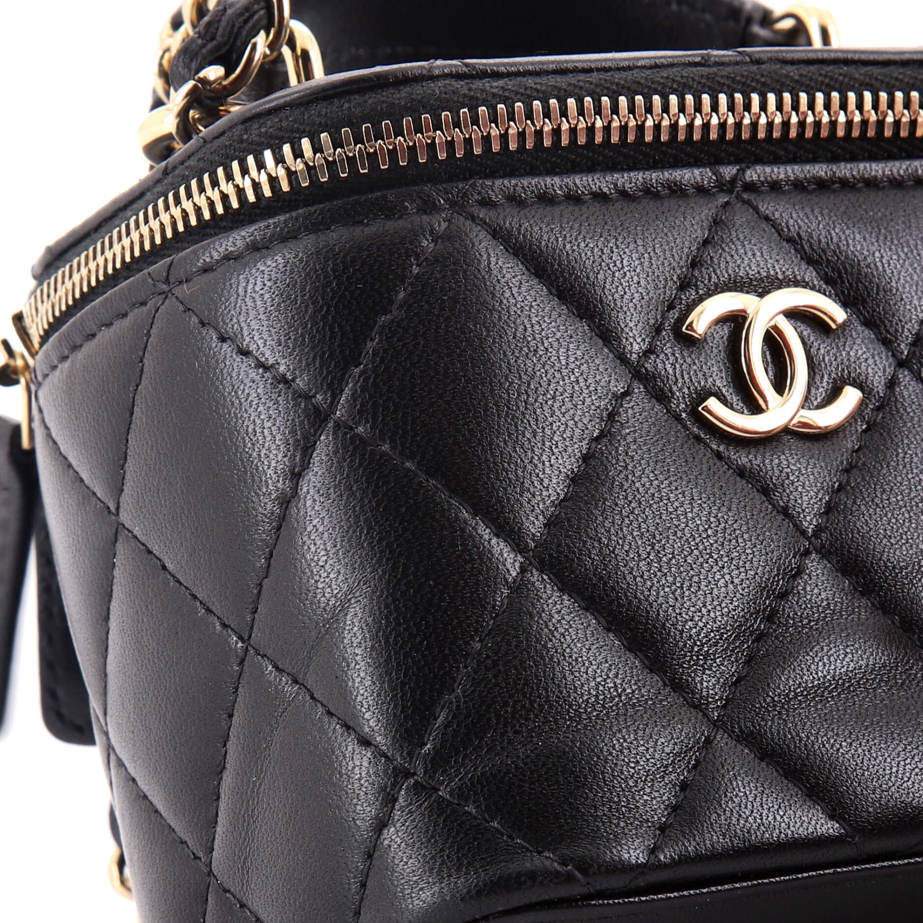 Classic Top Handle Vanity Case with Chain Quilted Lambskin Mini