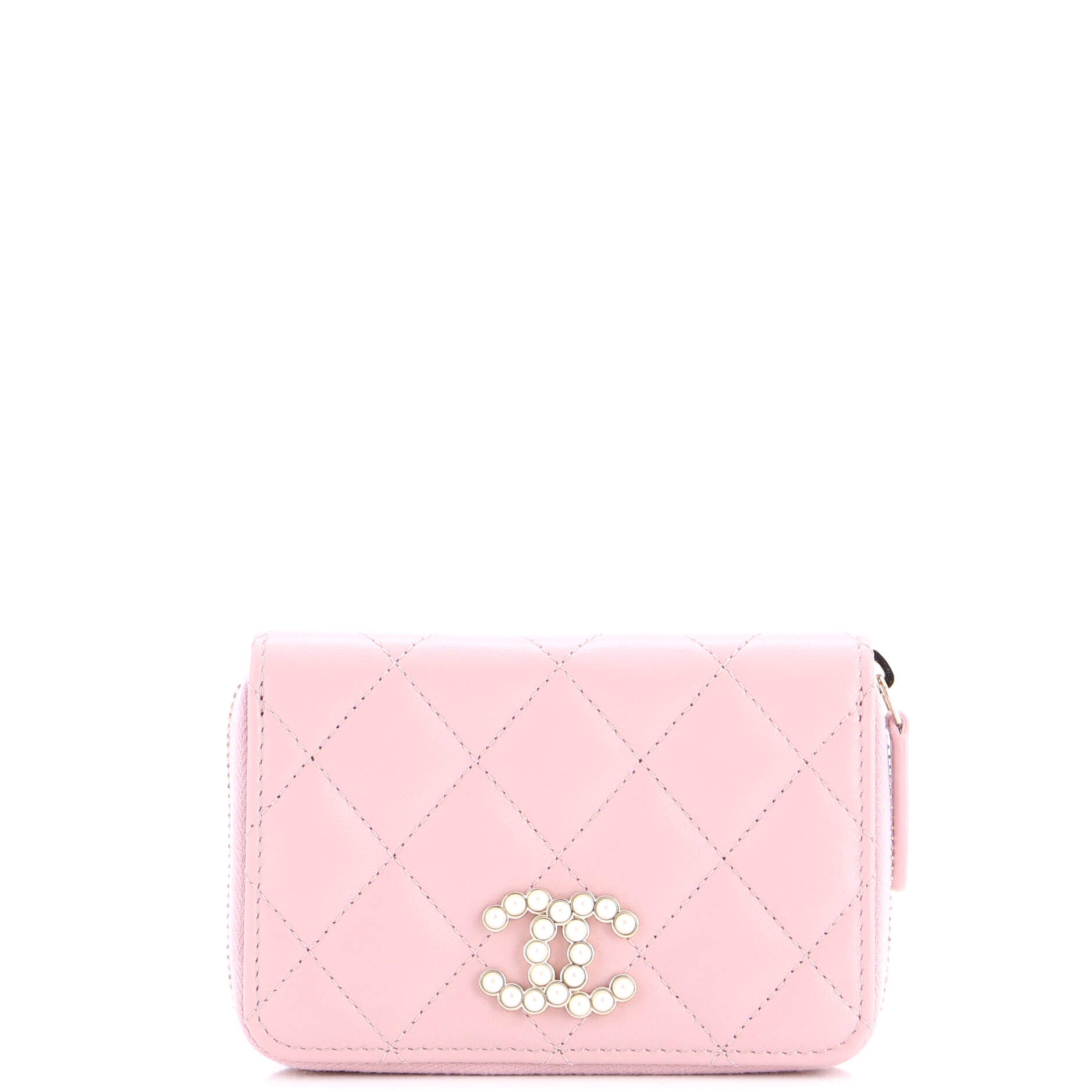 CC Pearl Zip Coin Purse Quilt Lambskin