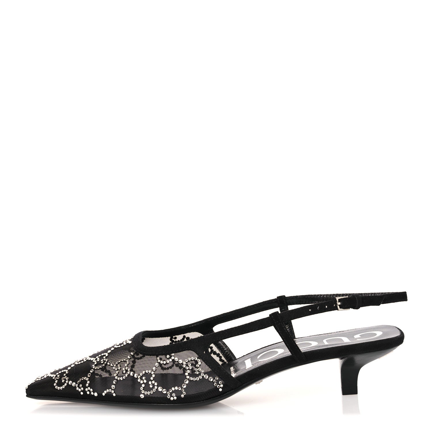 Tela Retino Kid Scamosciato Crystal GG Monogram Square G 35mm Slingback Pumps 38.5 Black