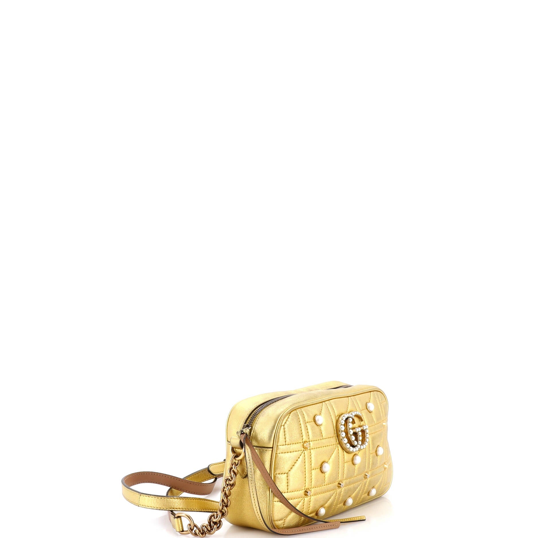 Pearly GG Marmont Shoulder Bag Embellished Matelasse Leather Small