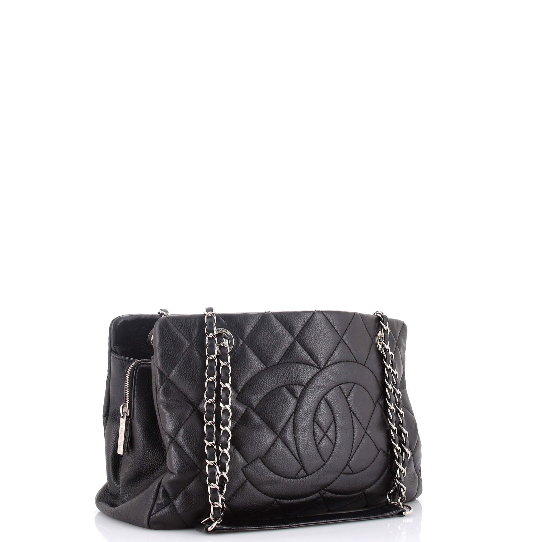 Timeless CC Shopping Tote Quilted Caviar Medium