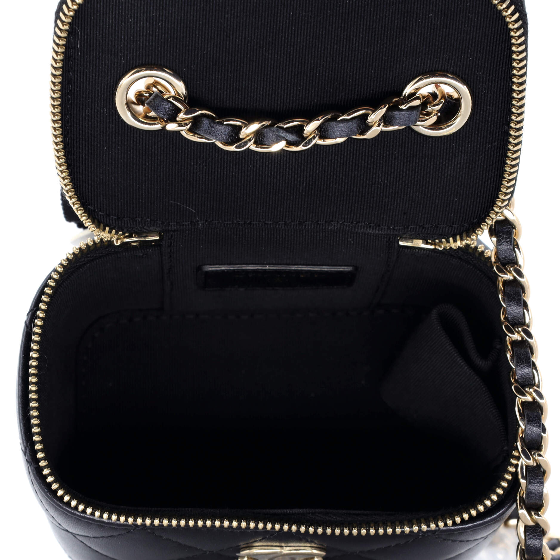 Camellia Bow Vanity Case with Chain Quilted Lambskin Mini