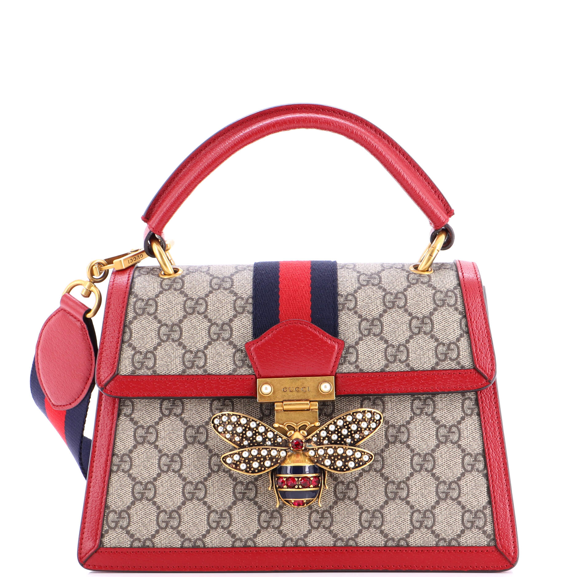 Queen Margaret Top Handle Bag GG Coated Canvas with Leather Small