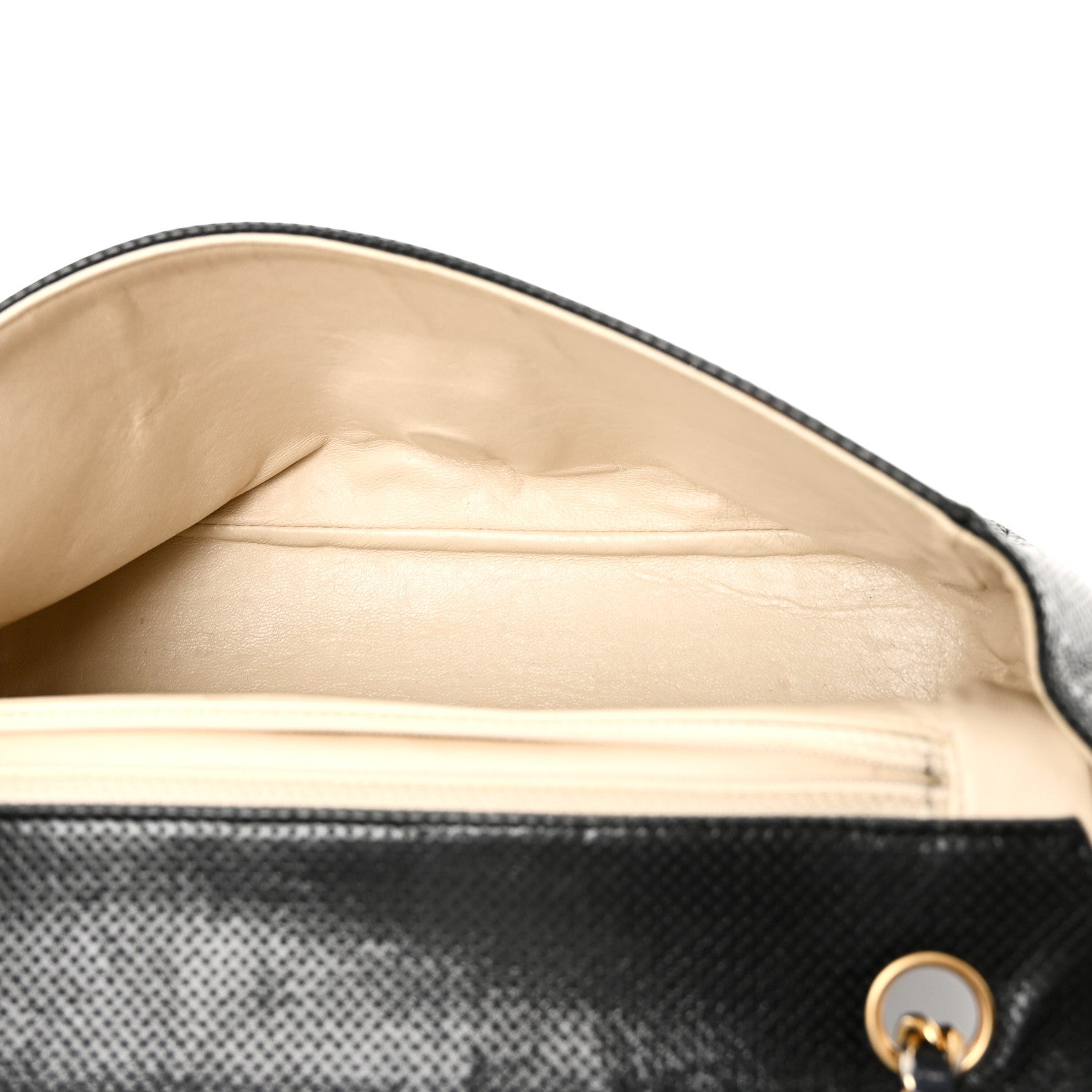Lambskin Perforated Medium Single Flap Bag Black White